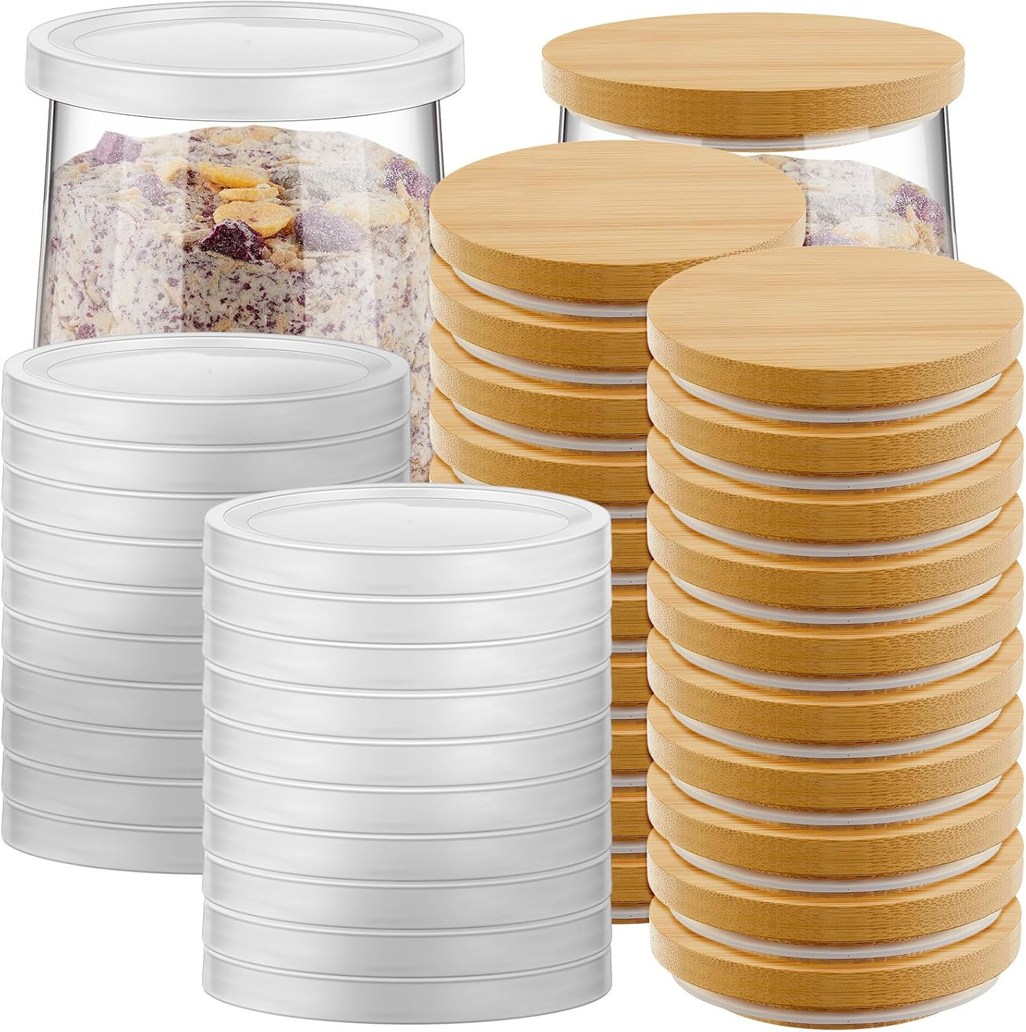 40 Pcs Yogurt Jar Lids Set Compatible with Oui 5 Oz Clear Plastic Silcone Bambo