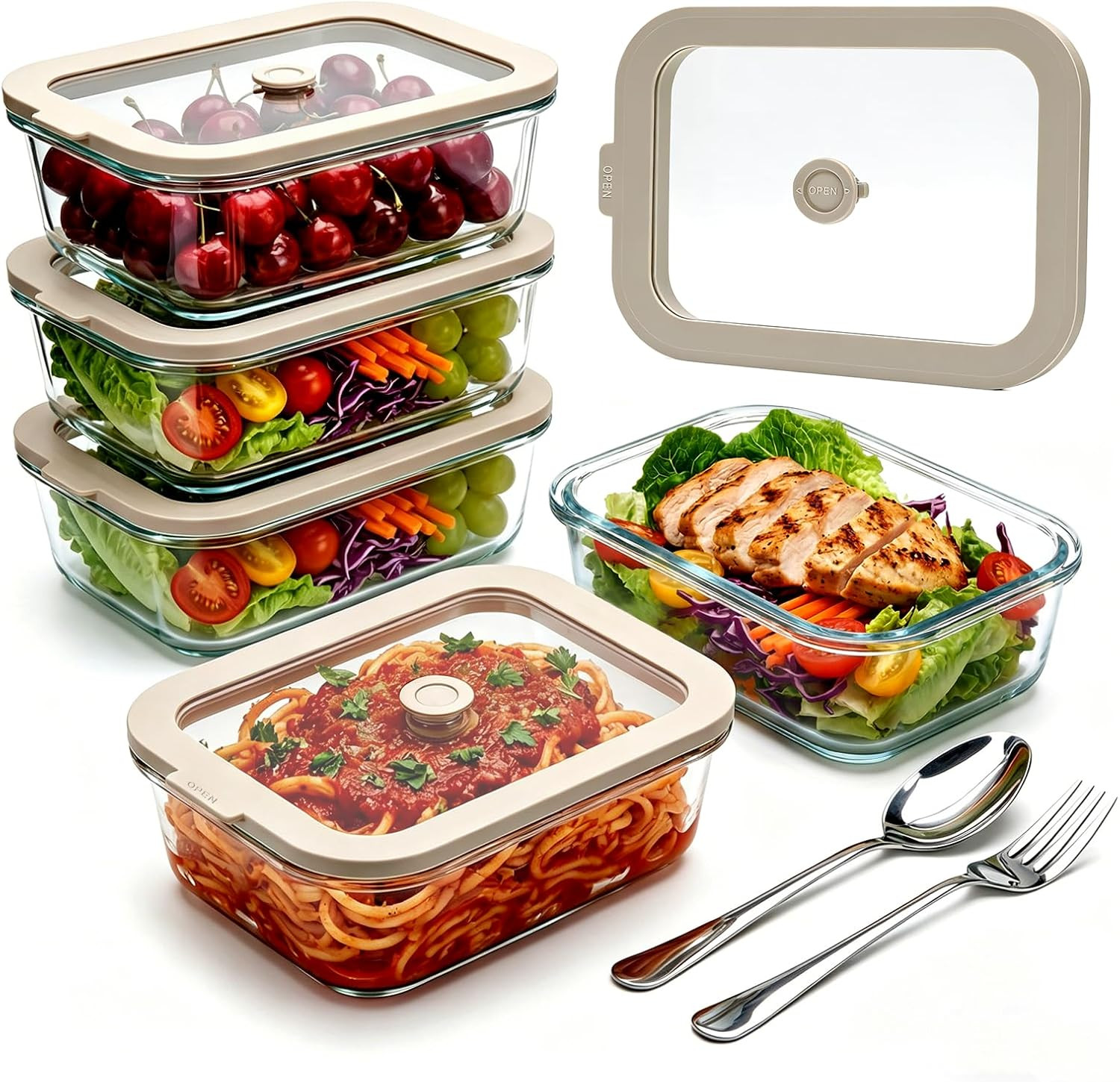 5 Pack 35 oz Glass Meal Prep Containers, Plastic-Free Glass Food Storage Contain