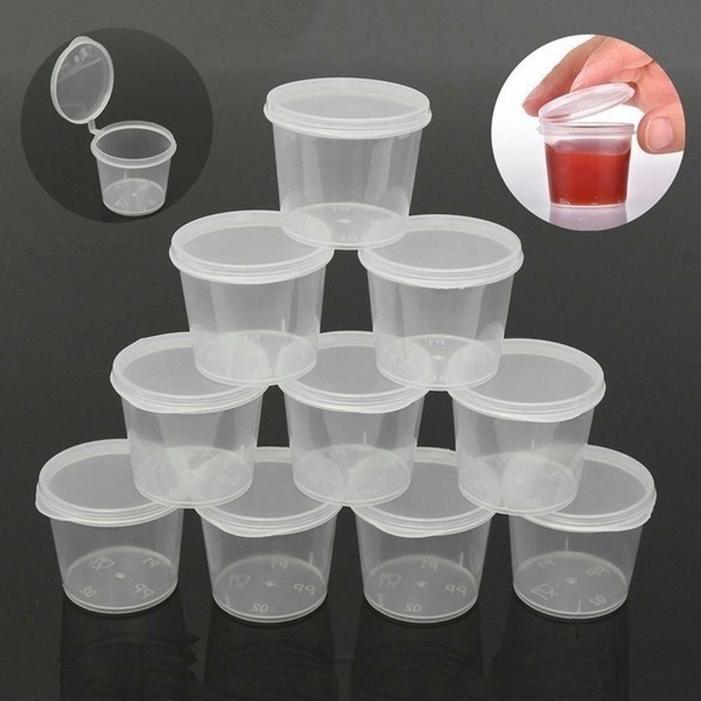 100Pcs/set Small Plastic Sauce Cups Food Storage Containers Clear Boxes + Lids