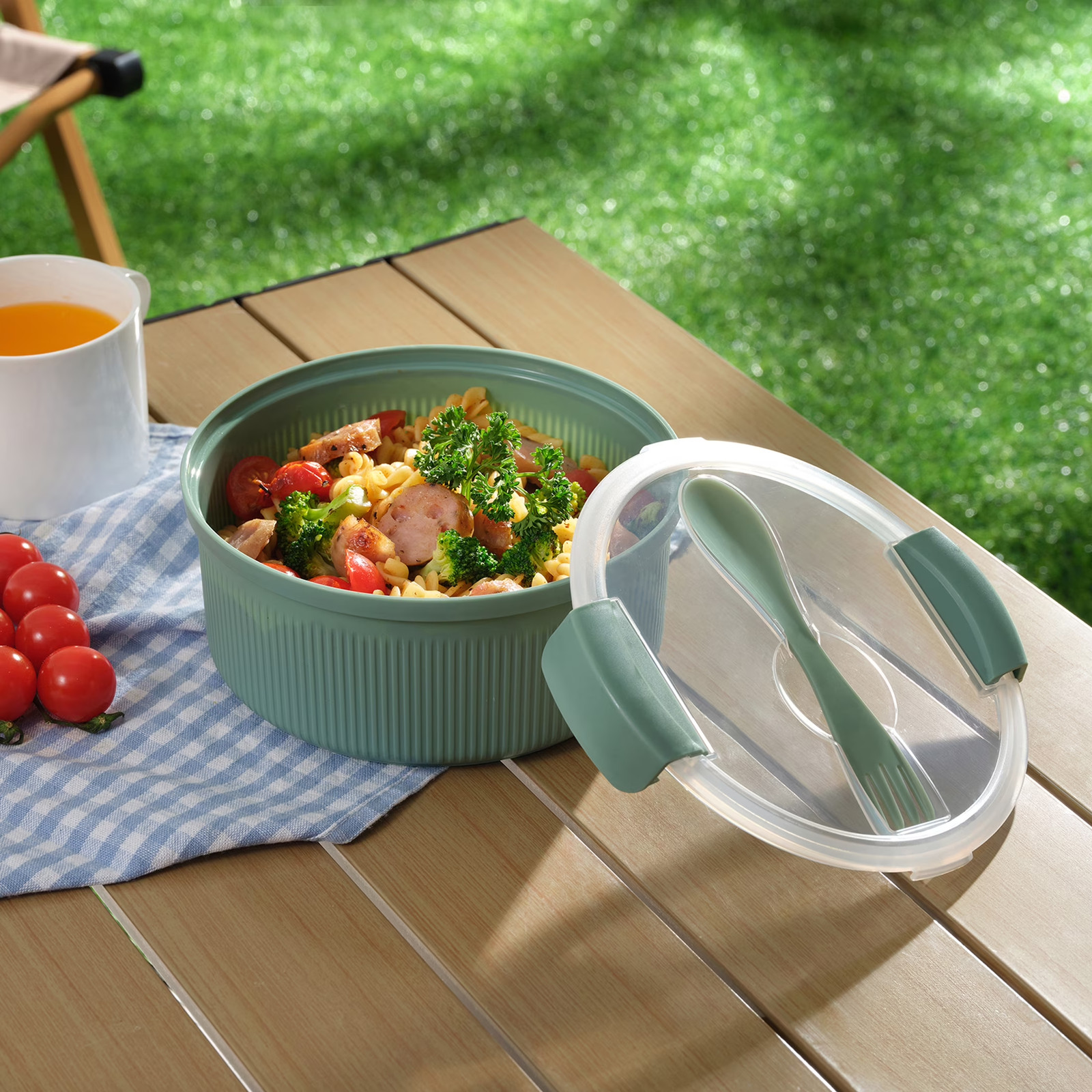 Lunch Box Large Food Storage Container BPA-Free Round Bento Utensil Green