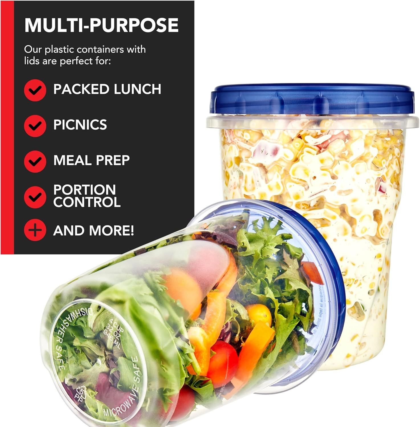 32 Oz Plastic Containers with Twist Top Lids (12 Pack), Quart Freezer Containers
