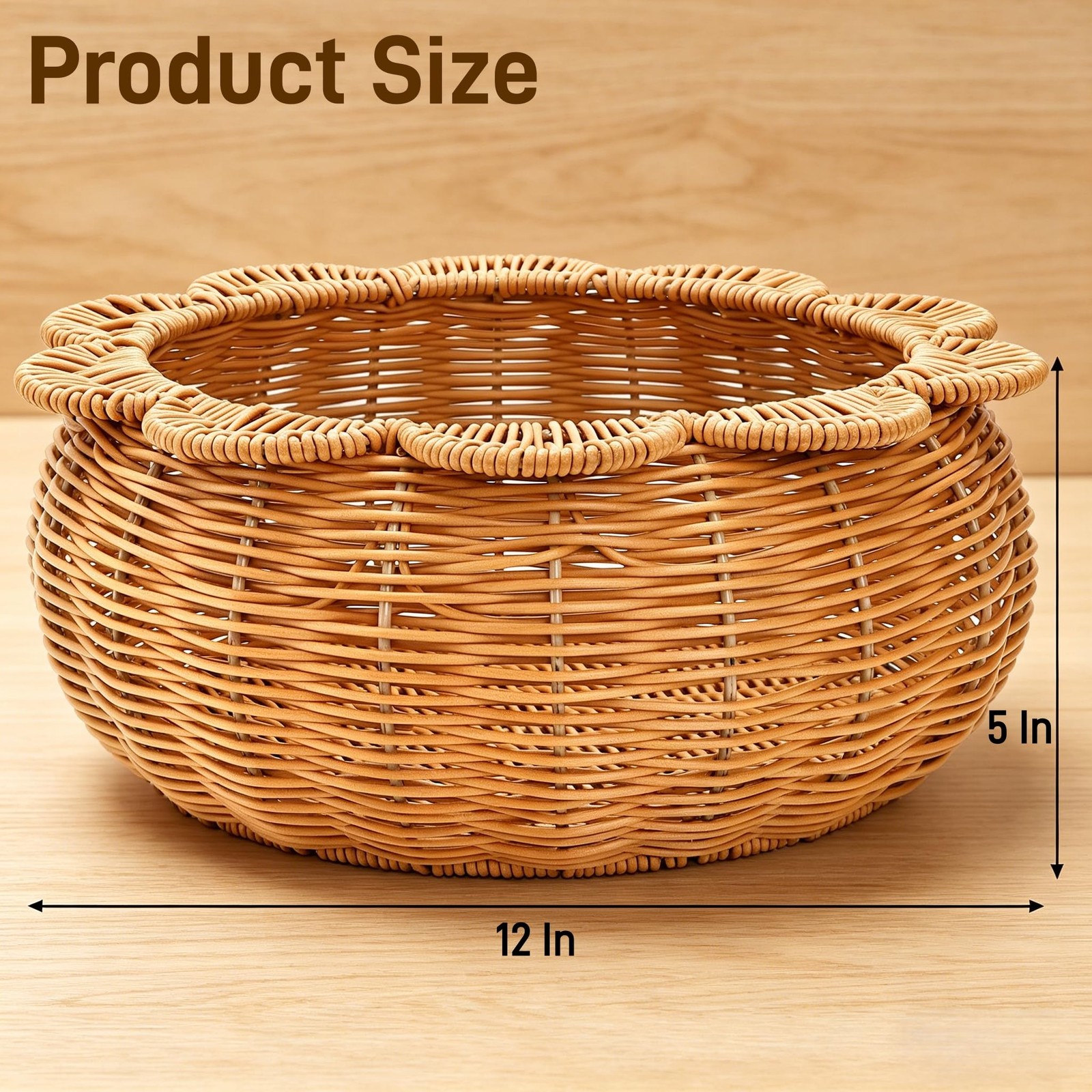 YIMITEE Scalloped Rattan Basket, 12 Inch Imitation Rattan Hand Woven Serving …