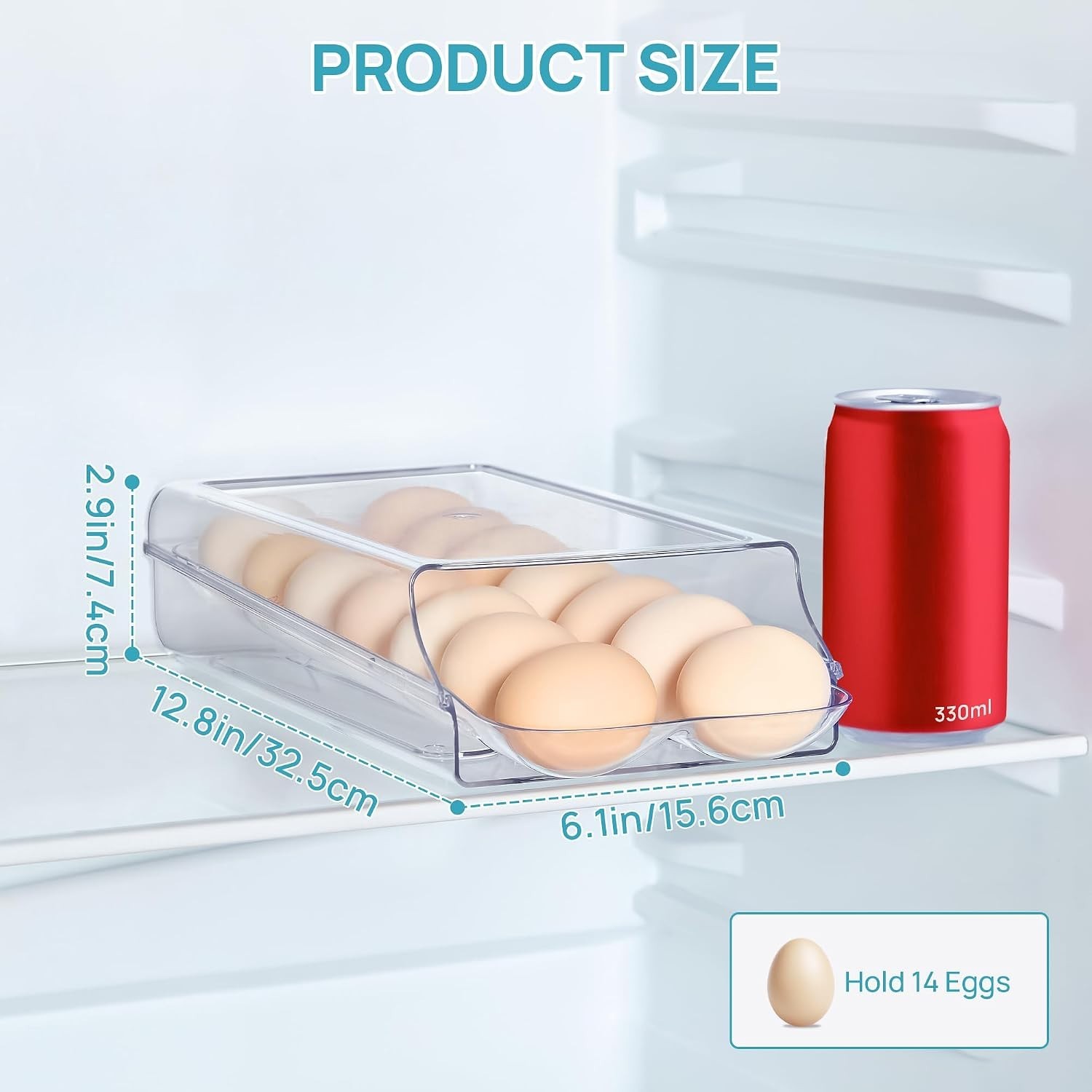 Clear Plastic Egg Holder for Fridge, Automatic Rolling Egg Container for Refr…