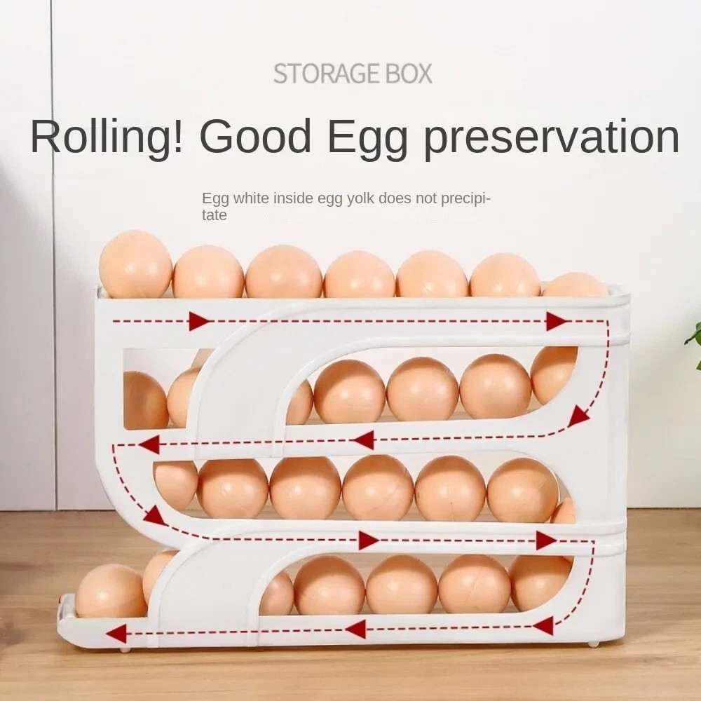4 Layer Automatic Egg Storage Box Roller Holder Large Capacity Organiser Rack US