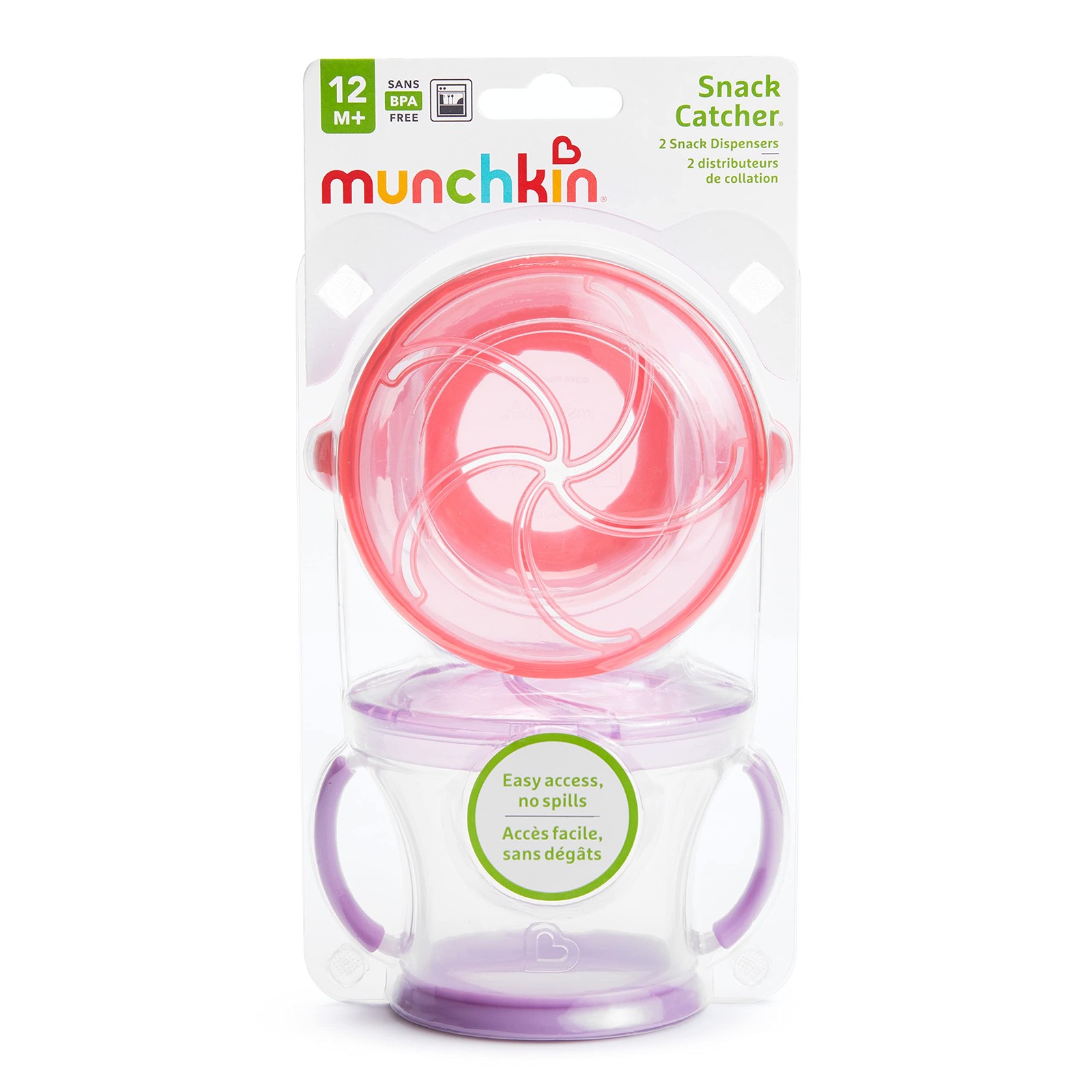 Munchkin Snack Catcher Toddler Cups, 2 Count (Pack of 1), Pink/Purple