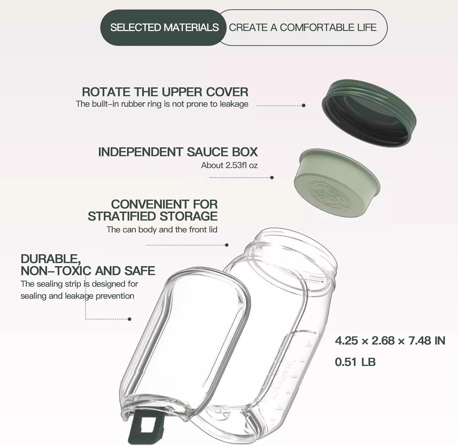 2 Pack Salad Jar Plastic Mason Jar with Side Opening Fruit Storage Box
