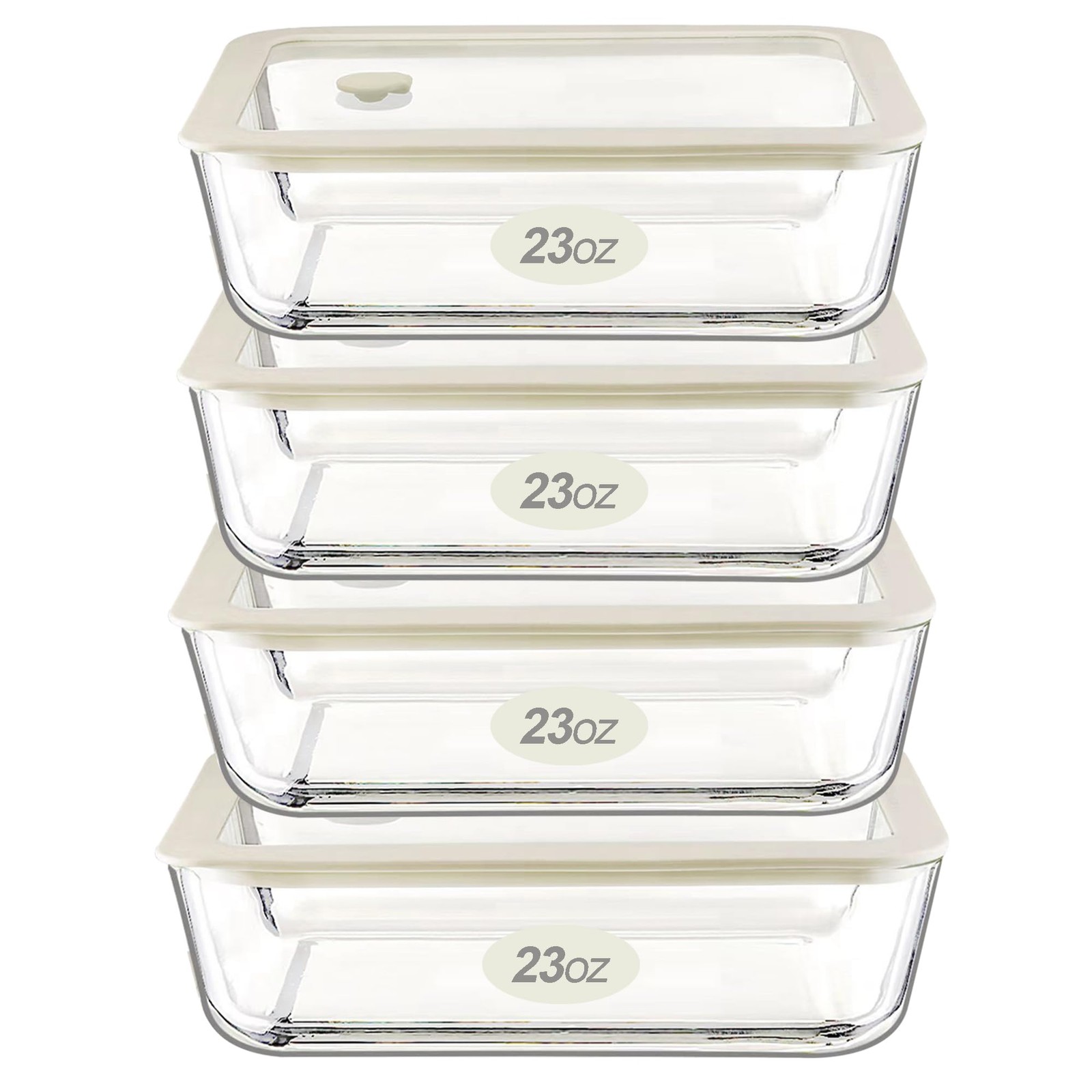 Urban Green Glass Food Container Set with Lid, 4 Pack, White Sand – 4P