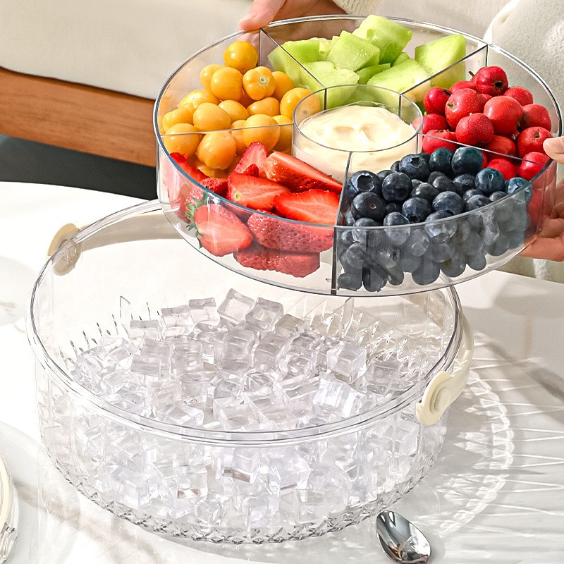5-Compartment Round Plastic Storage Container with Flip-Top Lid & Handle