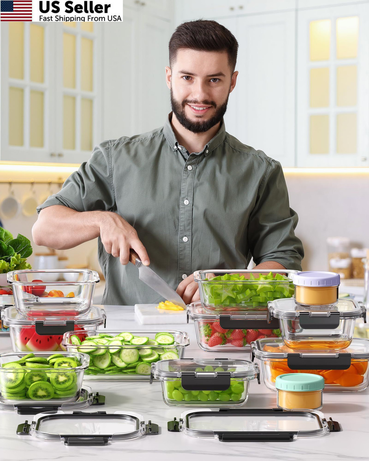 KEMETHY 40 PCS Glass Food Storage Containers with Lids(20 Set of 20, 40