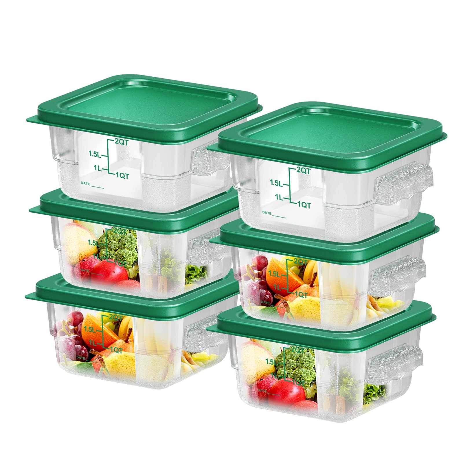 6 pcs 2qt Food Storage Containers with Lid, Square Clear Commercial Storage C…
