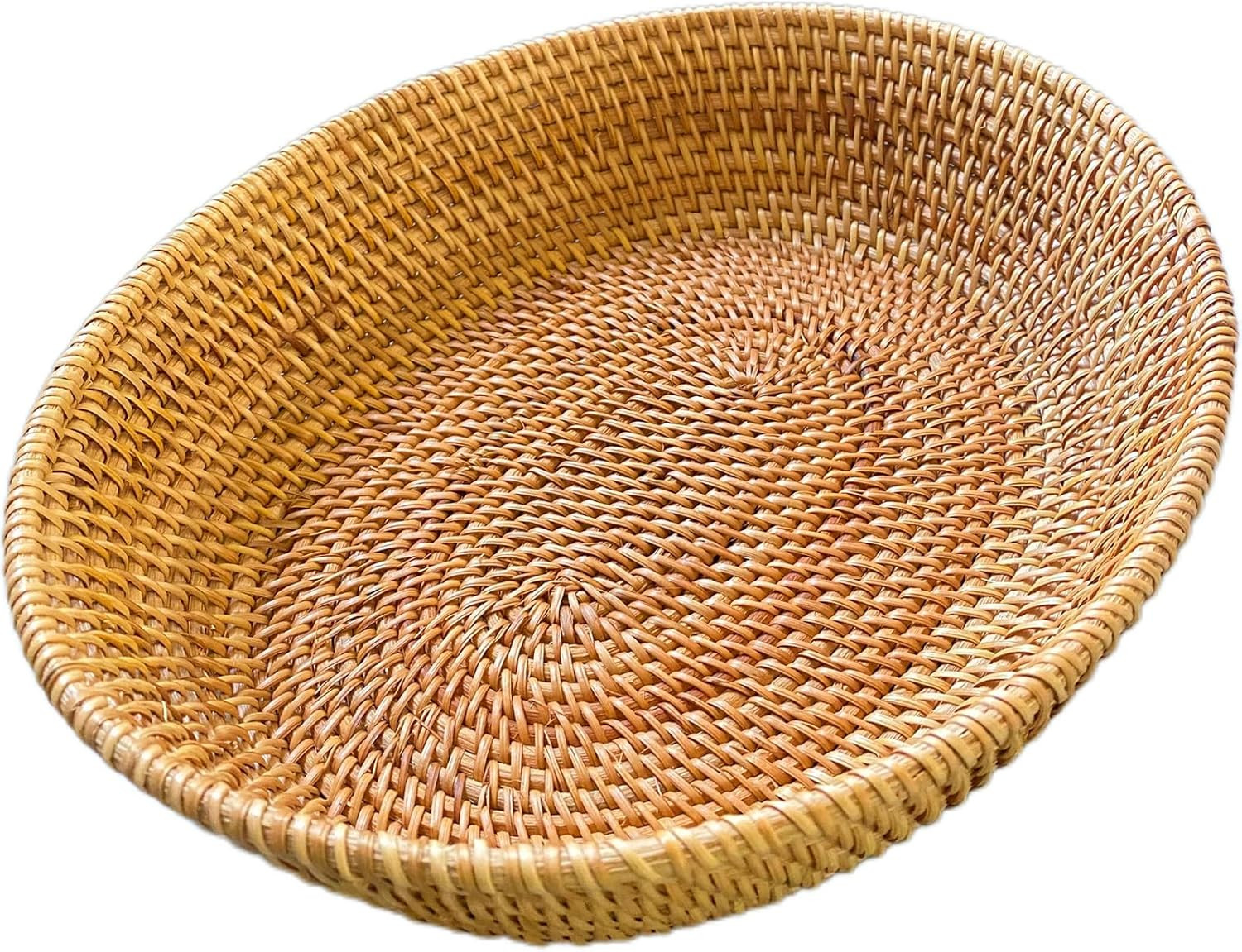 16″ Oval Rattan Fruit Serving Tray – Natural Brown Wicker Decor Bowl