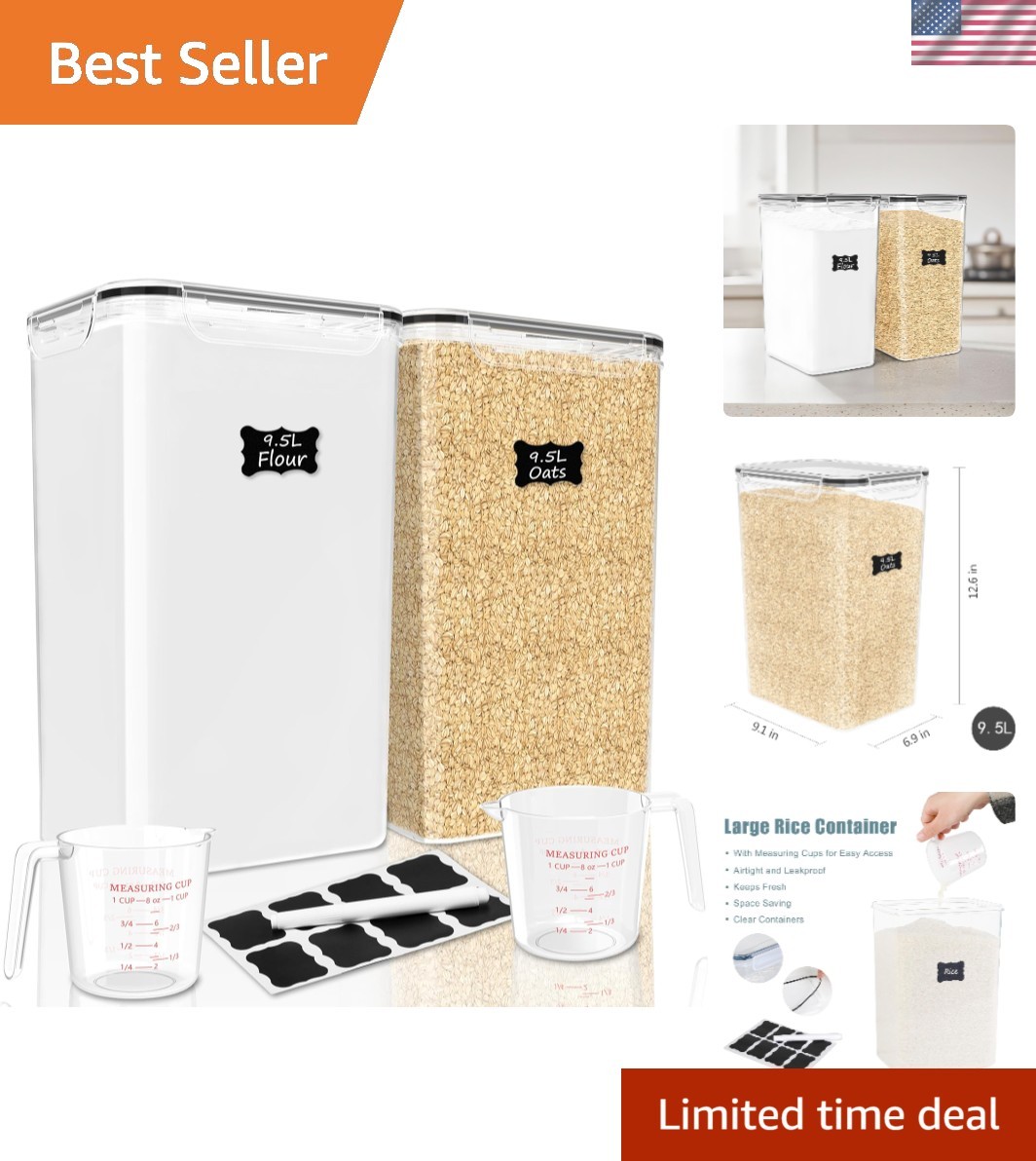 Versatile 9.5L Airtight Containers – Perfect for Flour, Sugar, Rice, Cereal!