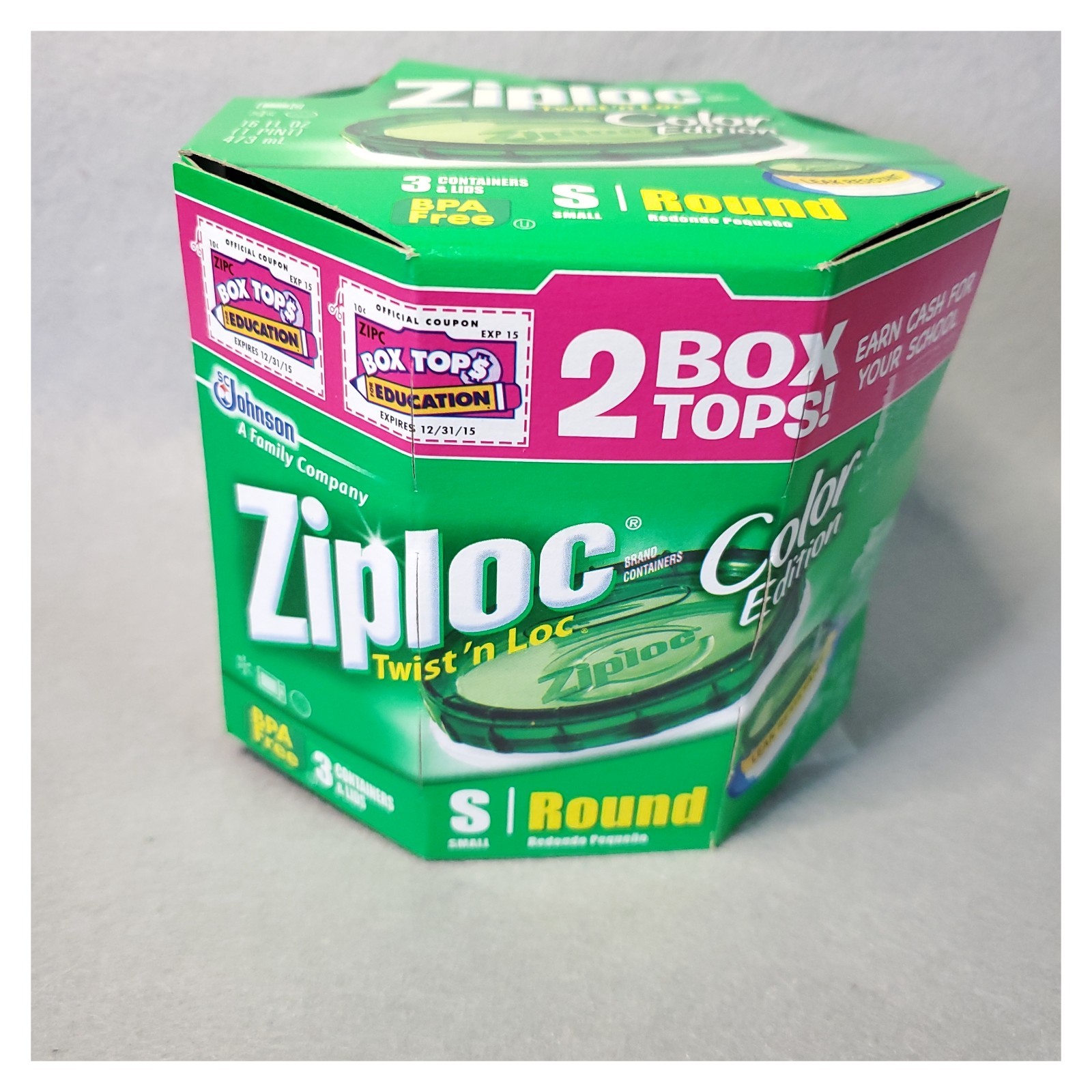 2 Ziploc Twist ‘n Lock Green Color Edition Containers Small Round *MISSING ONE*