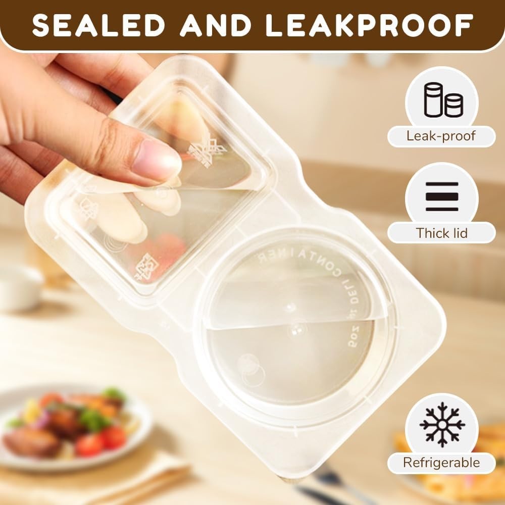 50PCS Double Compartment Condiment Containers w/ Lids Clear Snack Sauce Cups