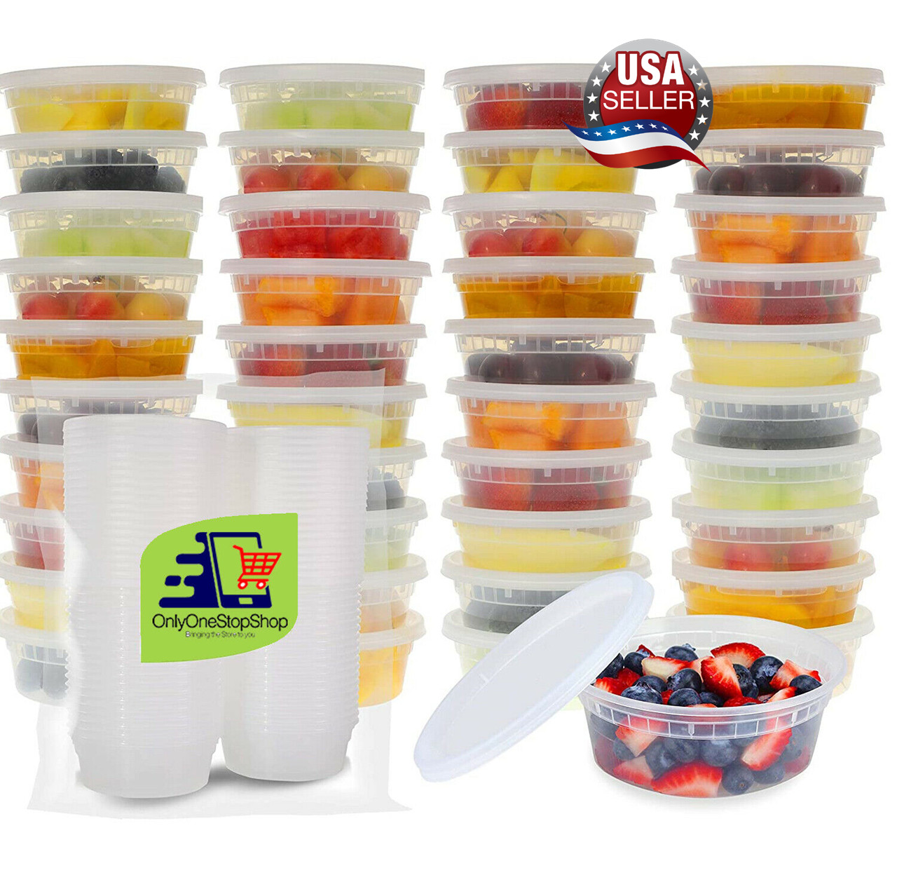 8 oz. Heavy Duty Deli Food/Soup Plastic Takeout Containers w/ Lids: 48 Set