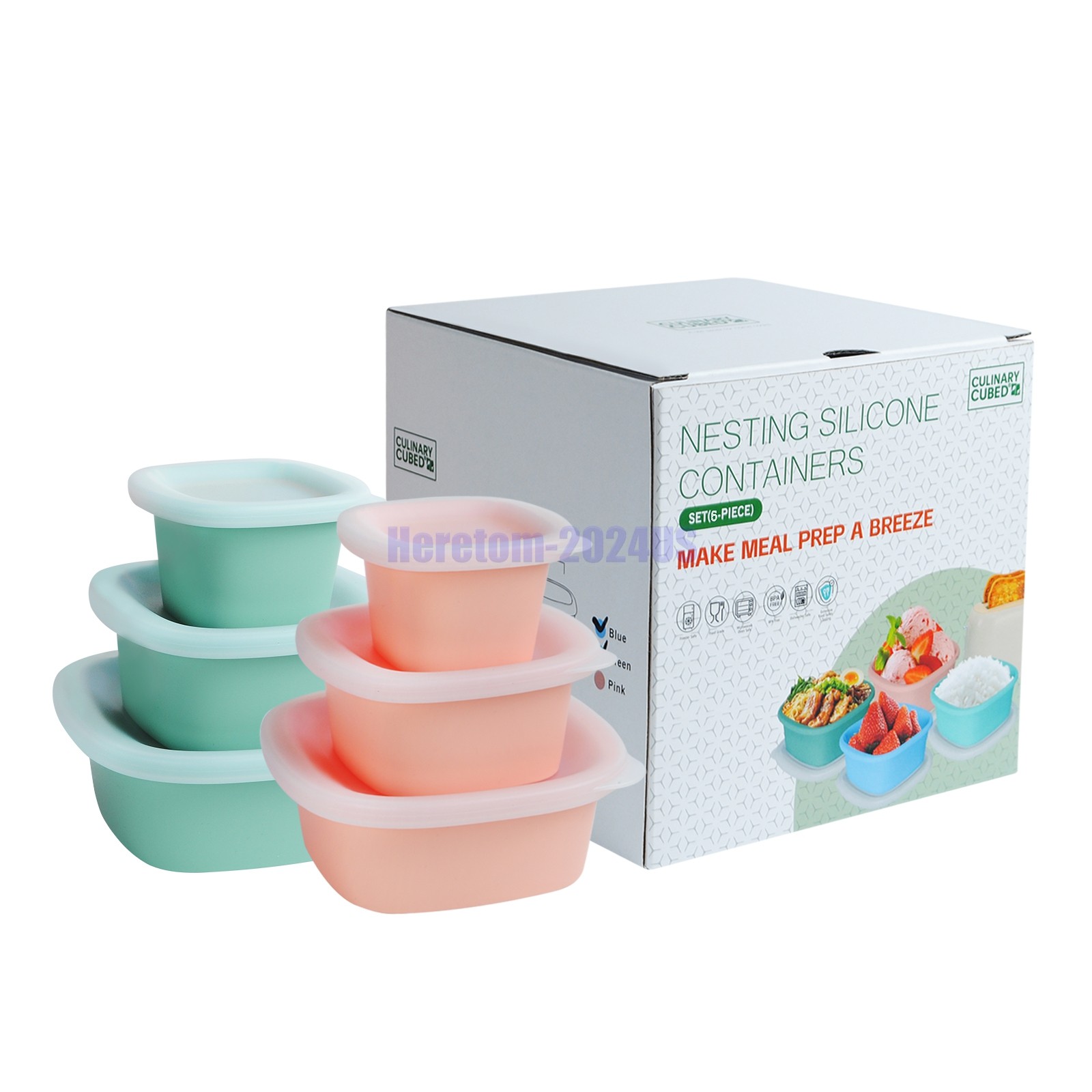 Silicone Food Storage Containers Airtight & Leakproof Set Sealed Lids Green+Pink