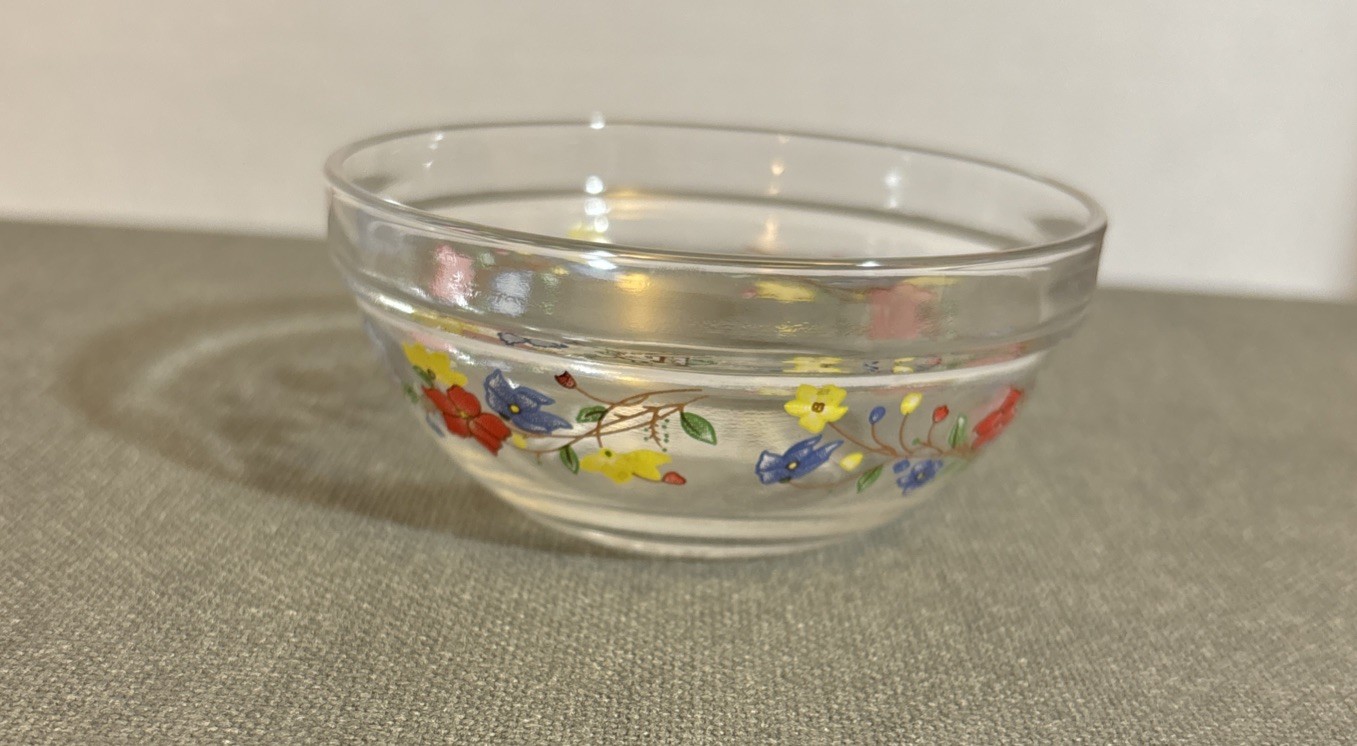 Vintage 5 Stackable/Nesting Food Storage Floral Glass With Lids