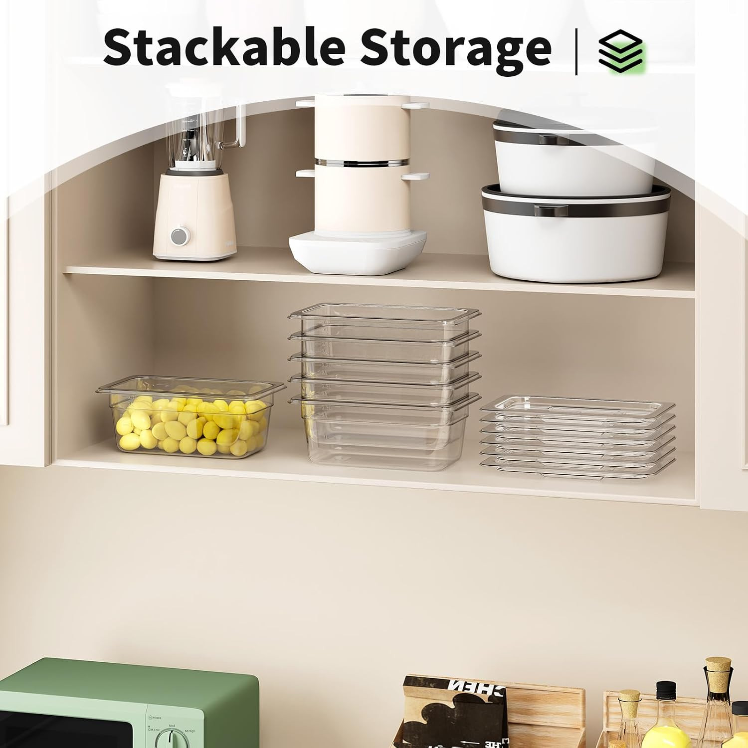 1/4 4” 6 Pack Plastic Food Pans With Lids, Clear Food Pan, Commercial Stackable