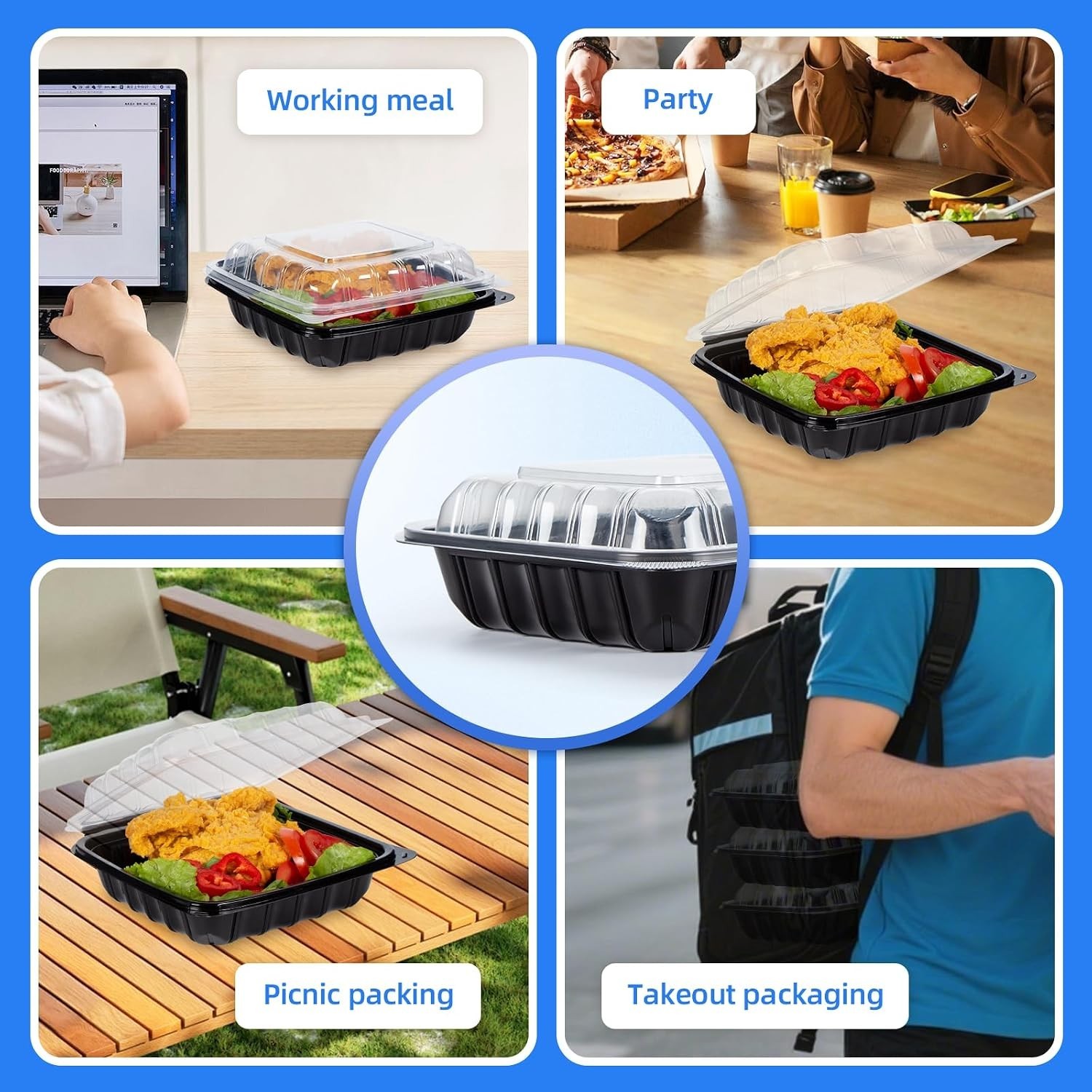 25-Pack 34oz Clamshell Containers | Leakproof, Anti-Fog Lid