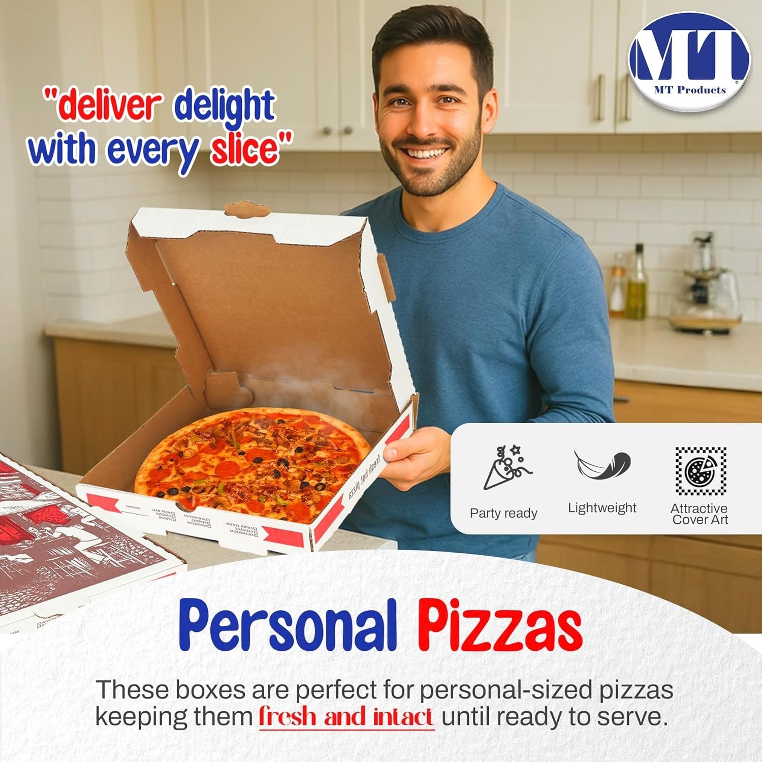MT Products White and Red B-Flute Pizza Boxes 18″ x 18″ x 2″ – Pack of 50