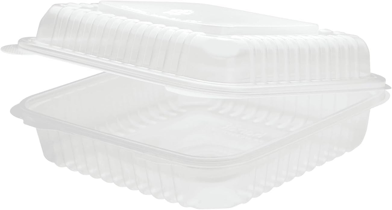9×9 Inch PP Hinged Take Out Box 180 Case W/ Recyclable & Sturdy Clamshell