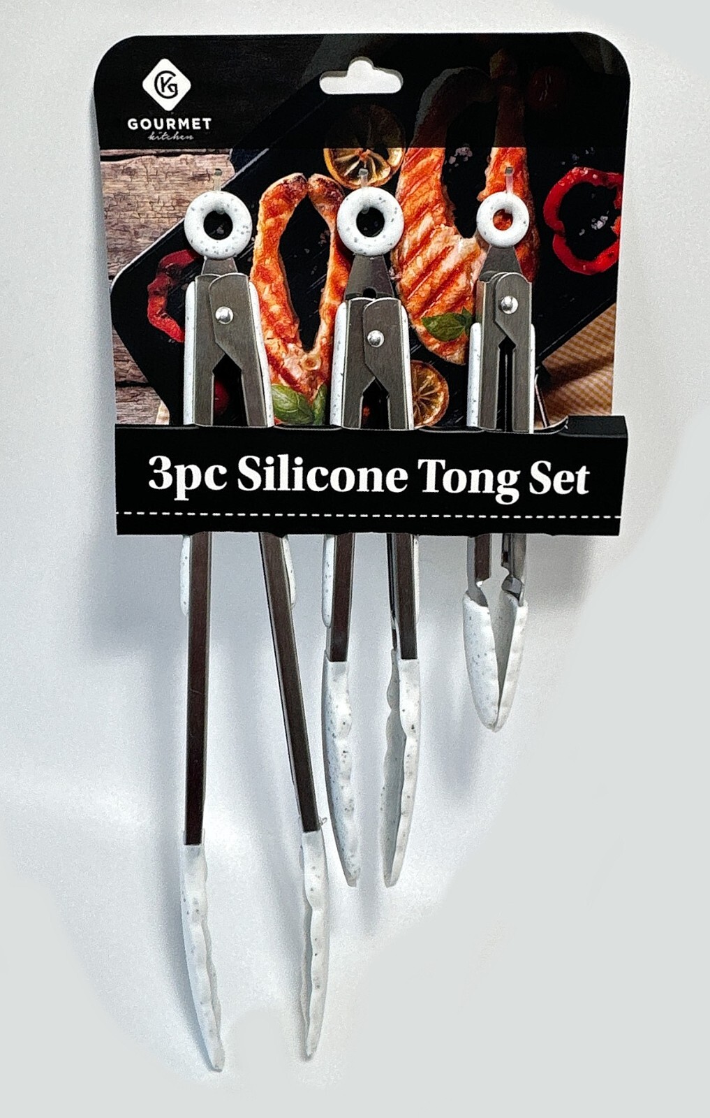 Set of 3 Kitchen Tongs Flexible BPA Free Silicone Free Black or White Granite