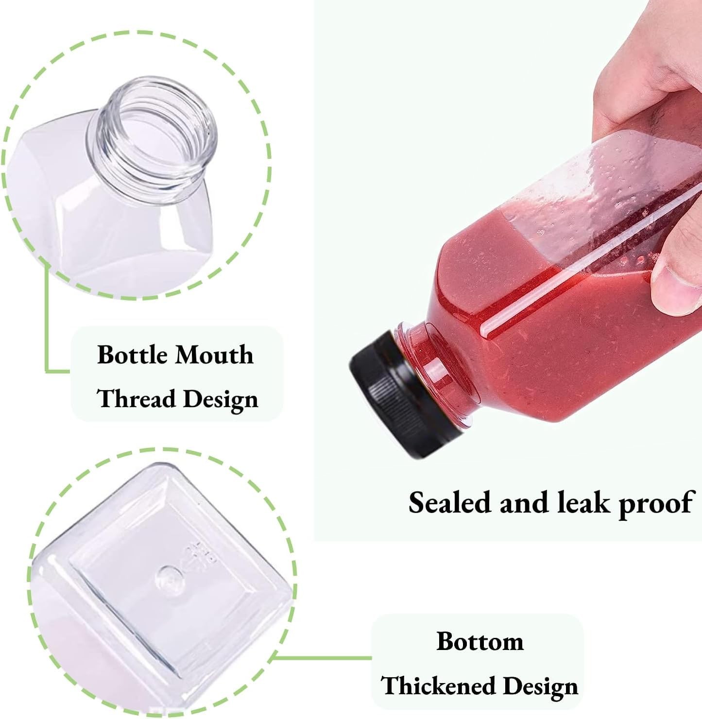 Plastic Juice Bottles with Caps 12Pcs -12oz Reusable Juice Containers with Ta…