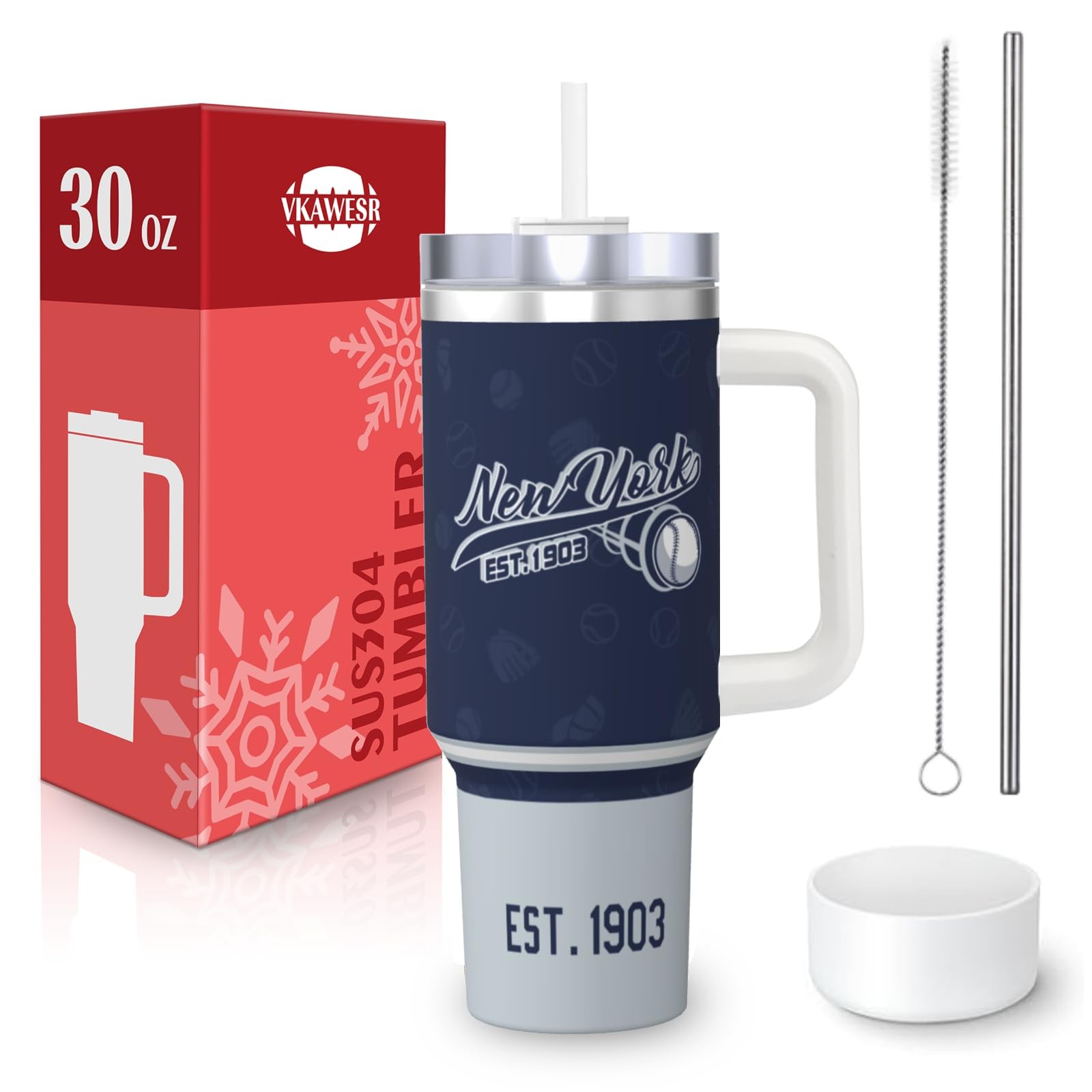 Vkawesr New-York 30 Oz Tumbler Handle And Strawcar Cupcoffee Mug100 Leakproof