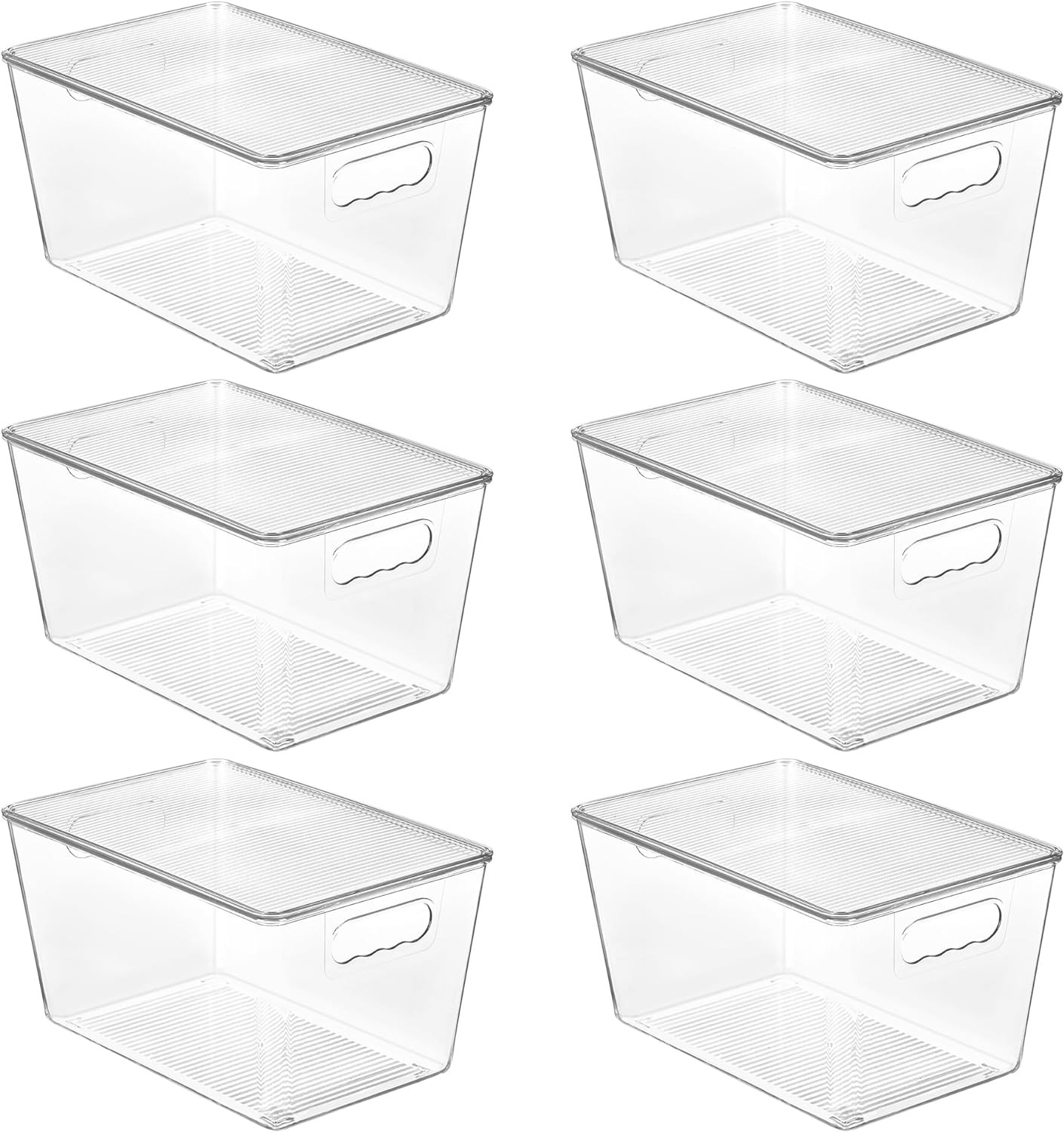 6 Pack Clear Stackable Storage Bins with Lids, Large Plastic Containers with Han