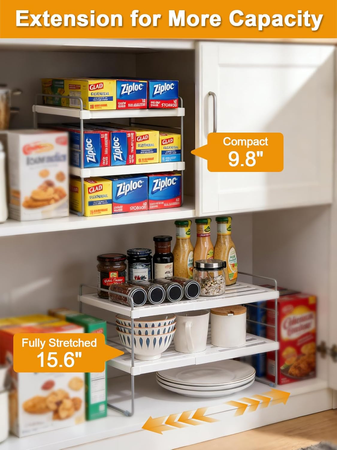 JUPELI Foil and Plastic Wrap Organizer, Expandable Kitchen Pantry Storage, Heigh
