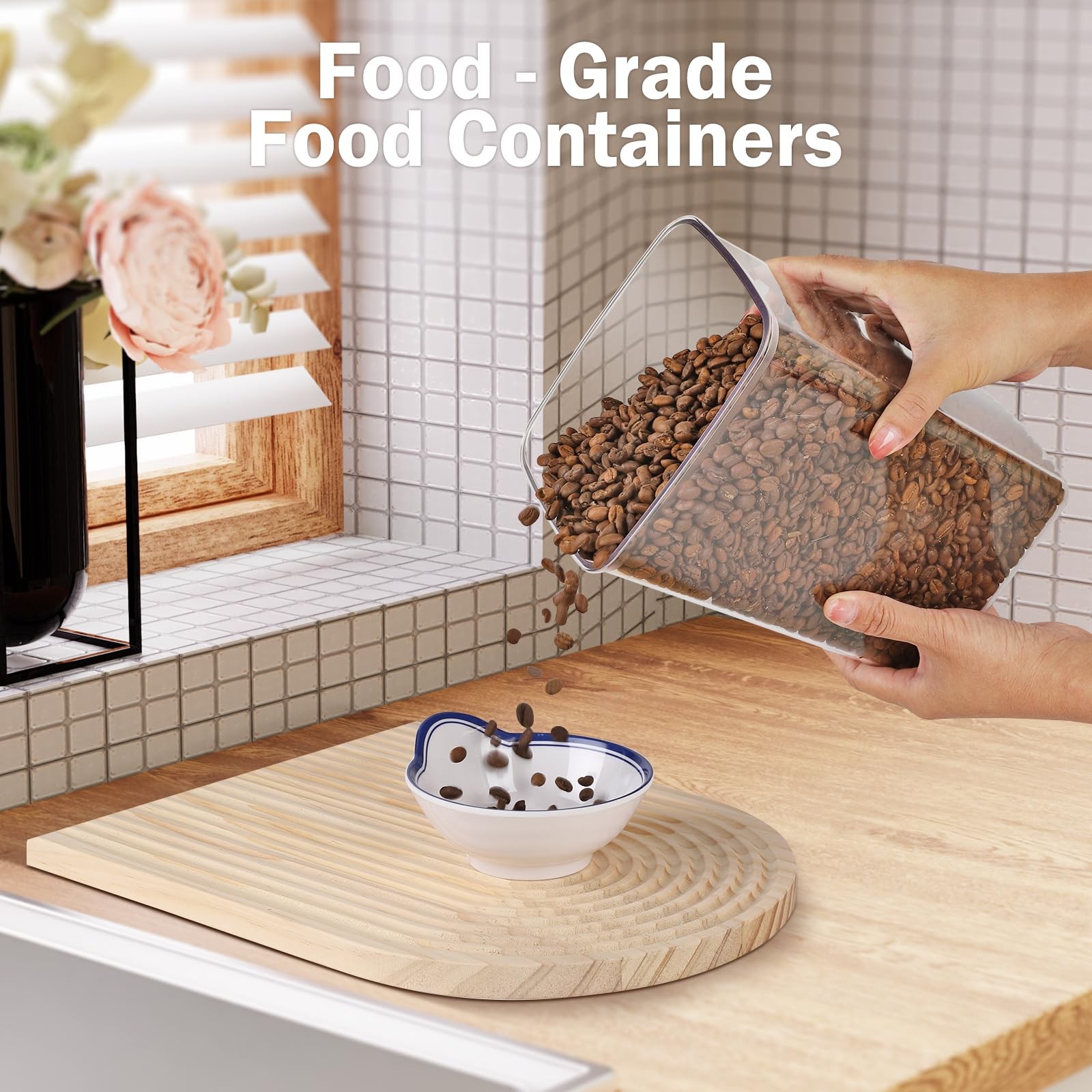 Large Pop Airtight Food Storage Containers Set with Lids, 4.2Qt Food Containe…
