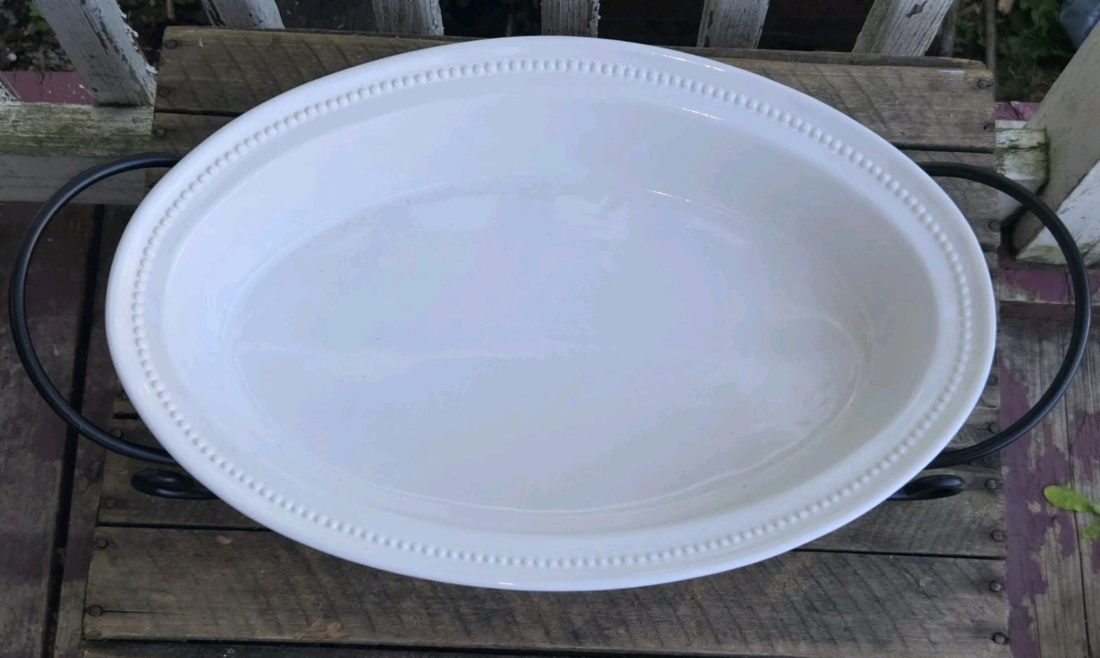 Certified International Oval Serving Dish Stoneware Bakeware with Metal Stand