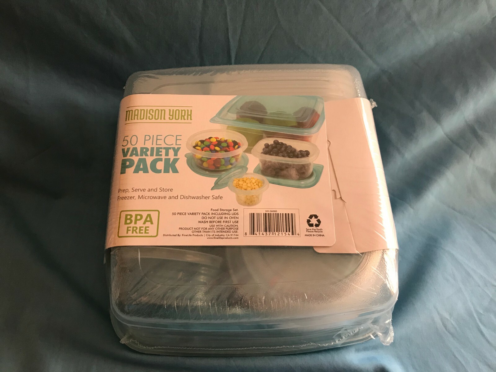 New Madison York 50 Piece Food Storage Variety Pack Plastic Containers Blue Lids