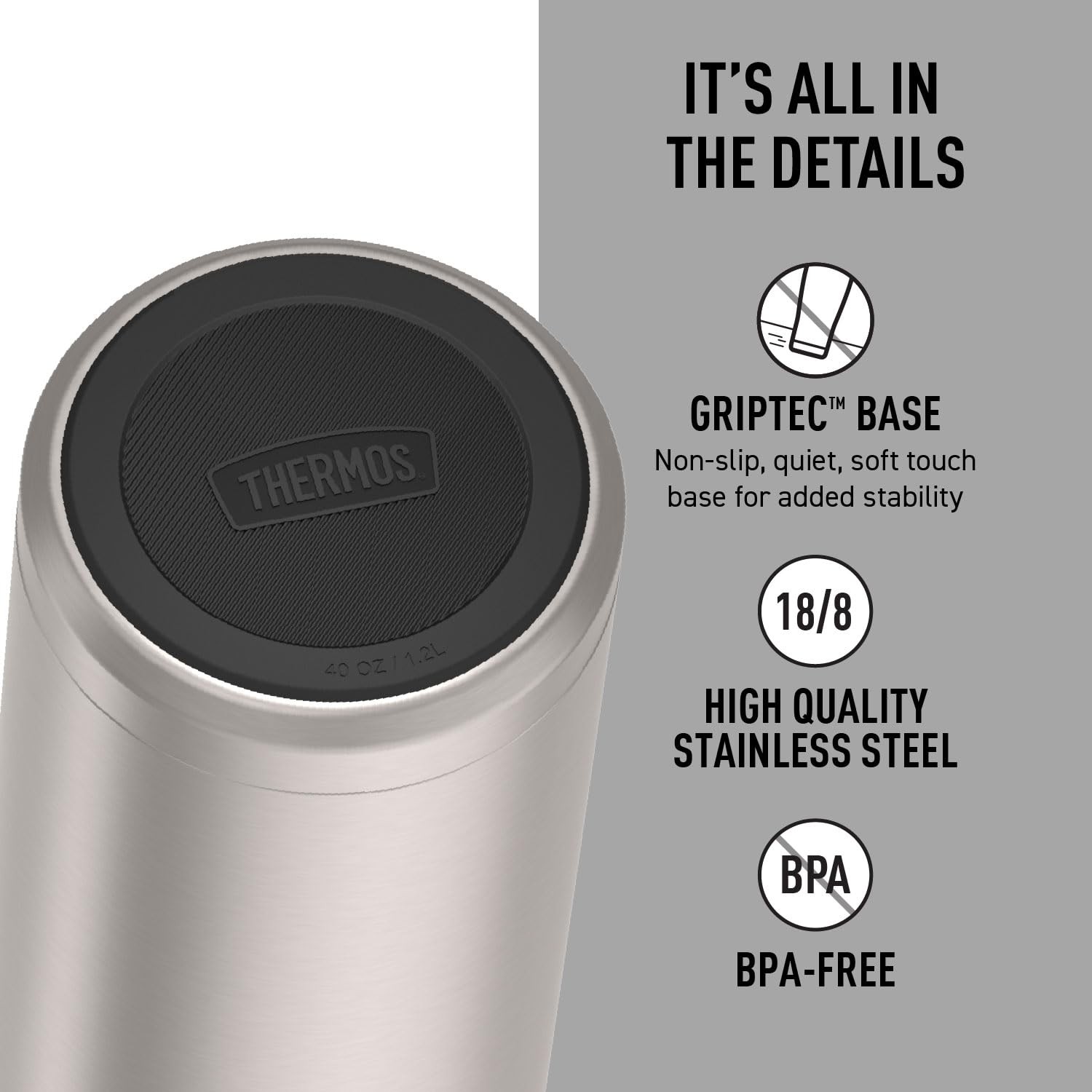 Thermos Icon Series Stainless Steel Beverage Bottle Matte Stainless Steel 40 Oz