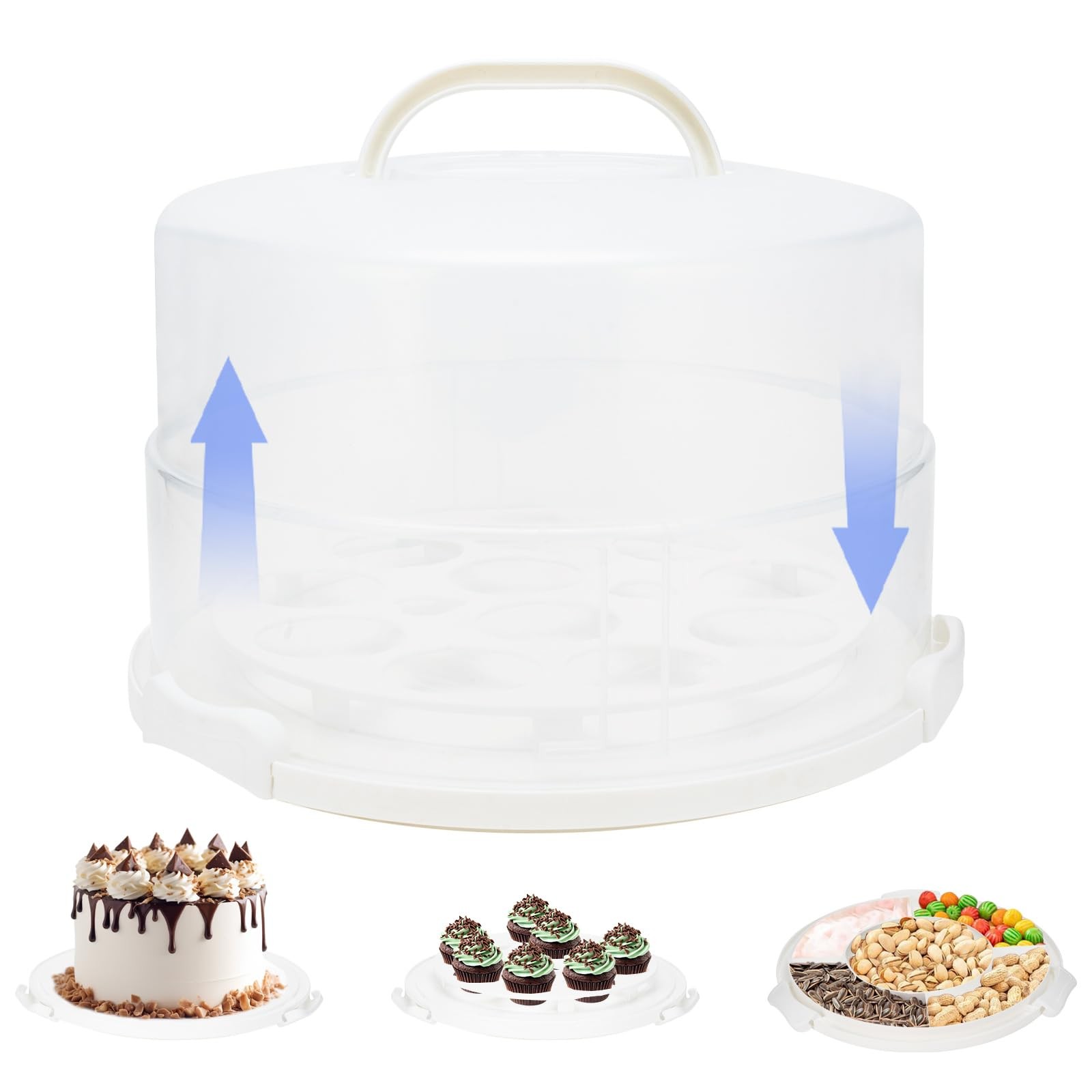 12 Inch Cake Carrier with Lid and Handle – Heavy-Duty 13.5″, White