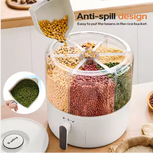 Food Storage container bin bucket 6in1 anti spill scoop rotating 10.8″ x 10.6″