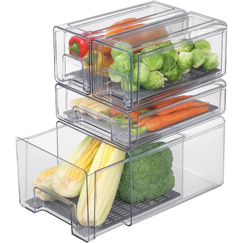 Refrigerator Organizers Storage Drawers (Complete Set) | Produce Water Draining