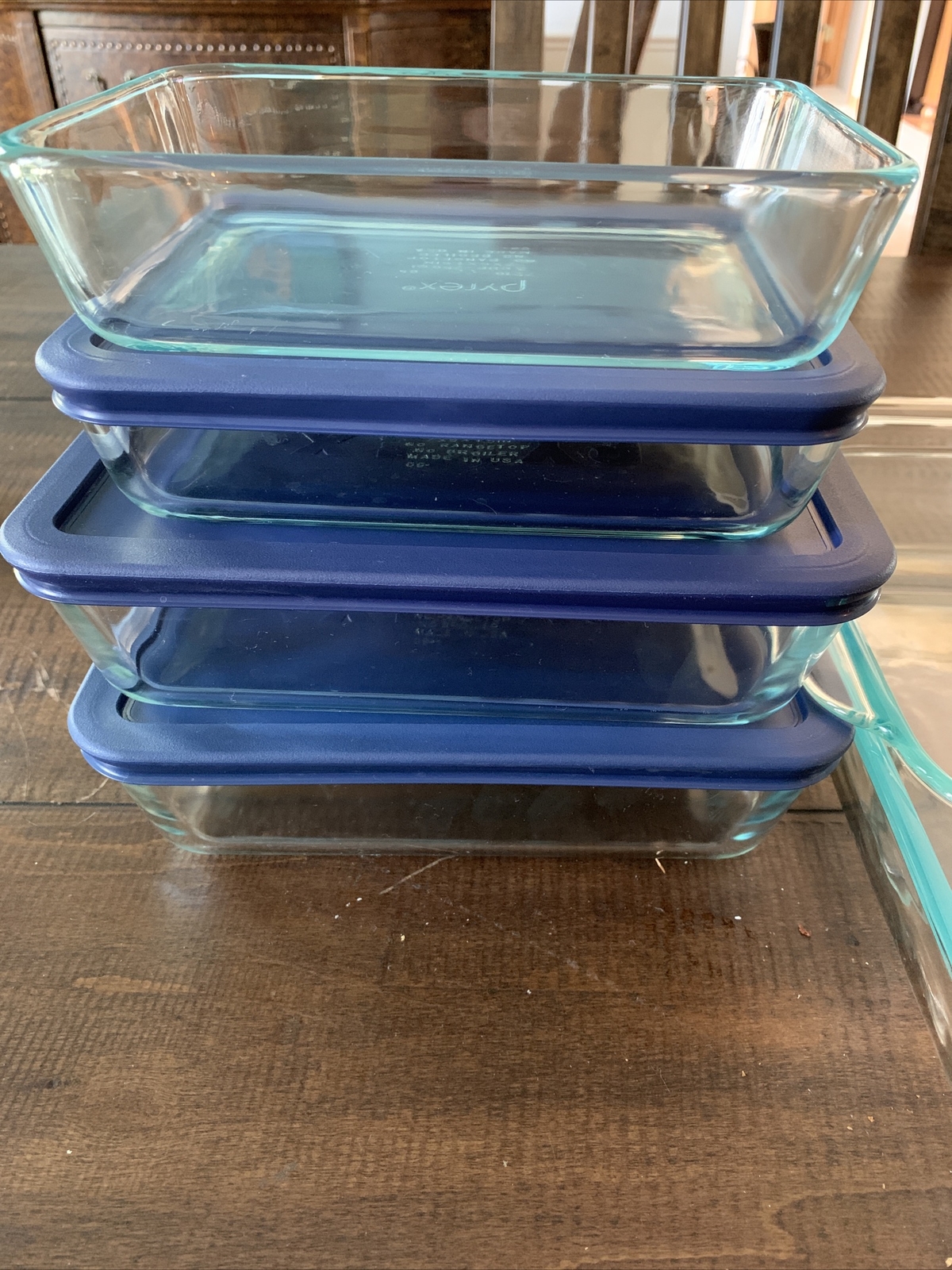 9 Pc Lot Pyrex Glass Storage Dishes 7210~7211~222~233 & 3 Cadet Blue Lids