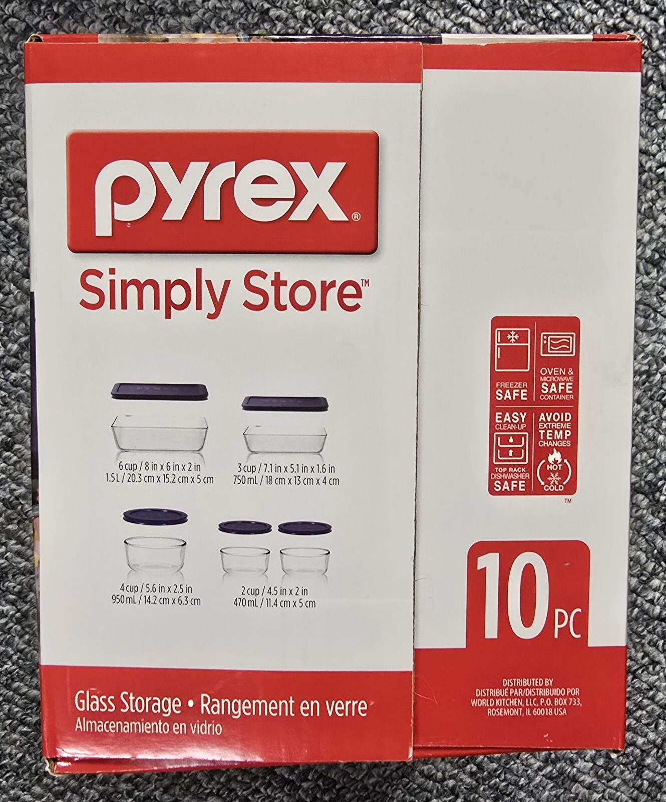 NEW Pyrex Simply Store 10 Piece Glass Food Storage Set Blue Lids 6021224