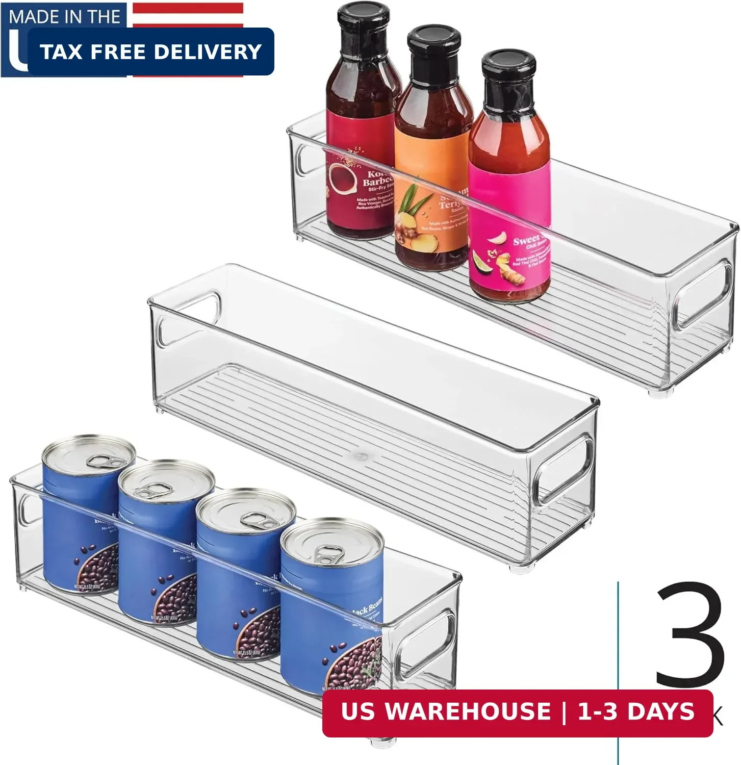 iDesign Stackable Fridge Bin with Handles – Ideal for Freezer or Pantry, Set of