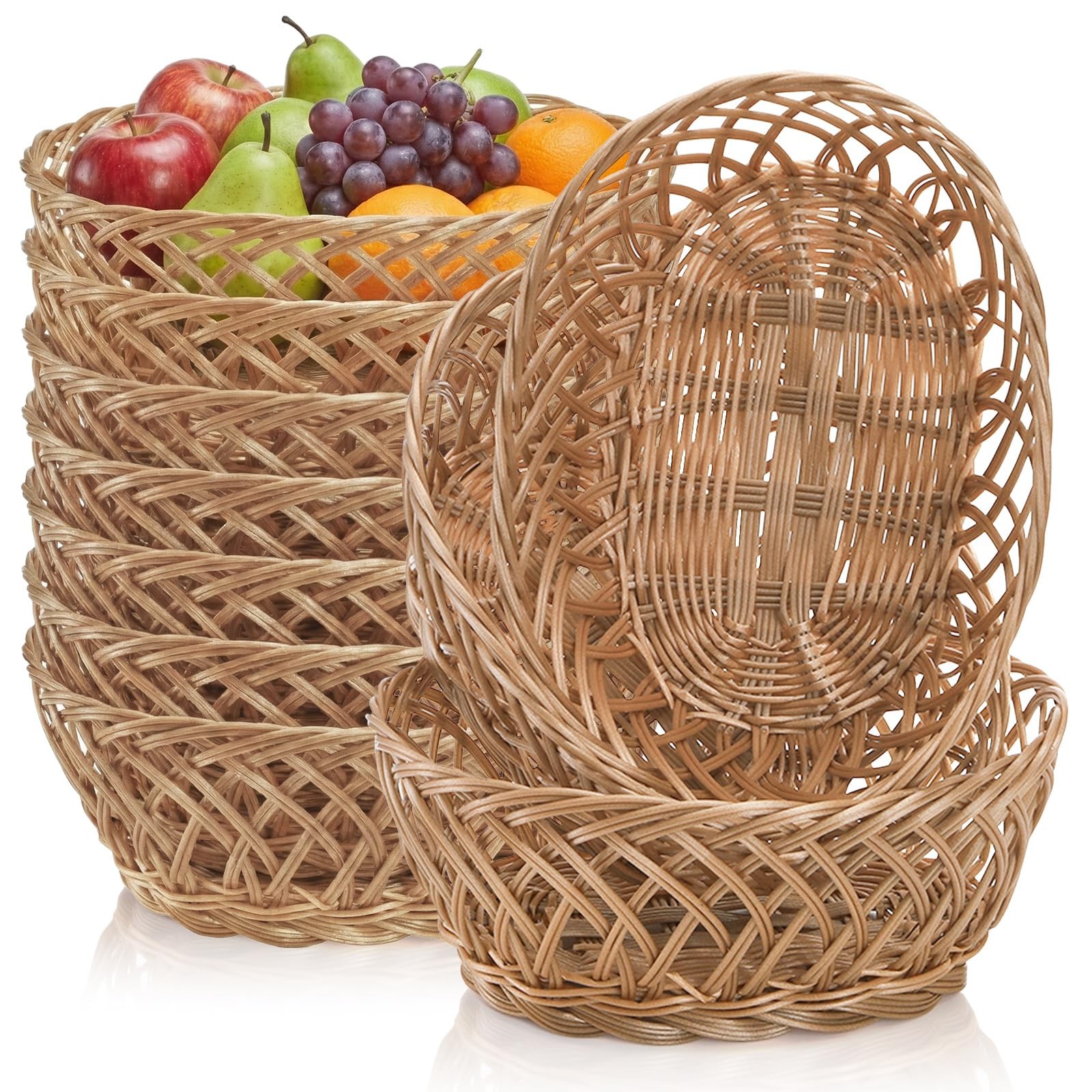 10 PCS Plastic Oval Basket 10×7.5×4 Inch Wicker Bread Bin Food Fruit Storage