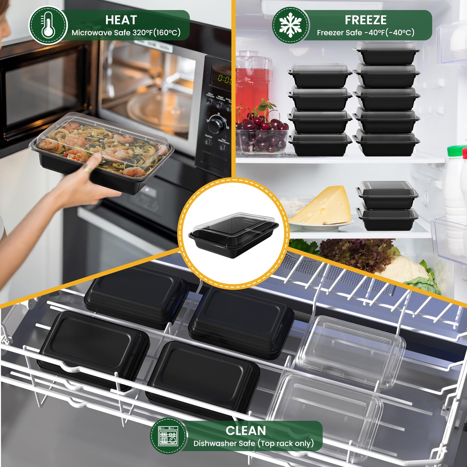 Geisoun 20 Pack 28oz Meal Prep Containers Reusable with Easy Open 28oz, Black