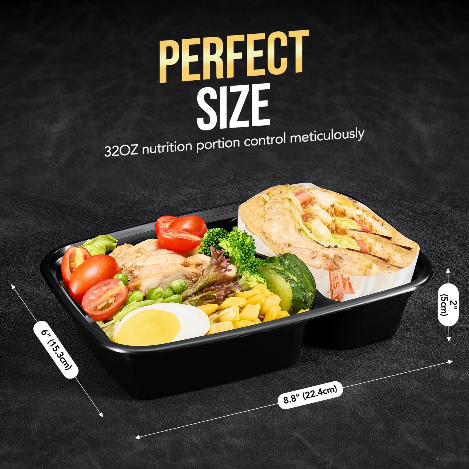 50 Pack (100-Piece) 32 oz Sturdy Leakproof 2-Compartment Meal Prep Containers…