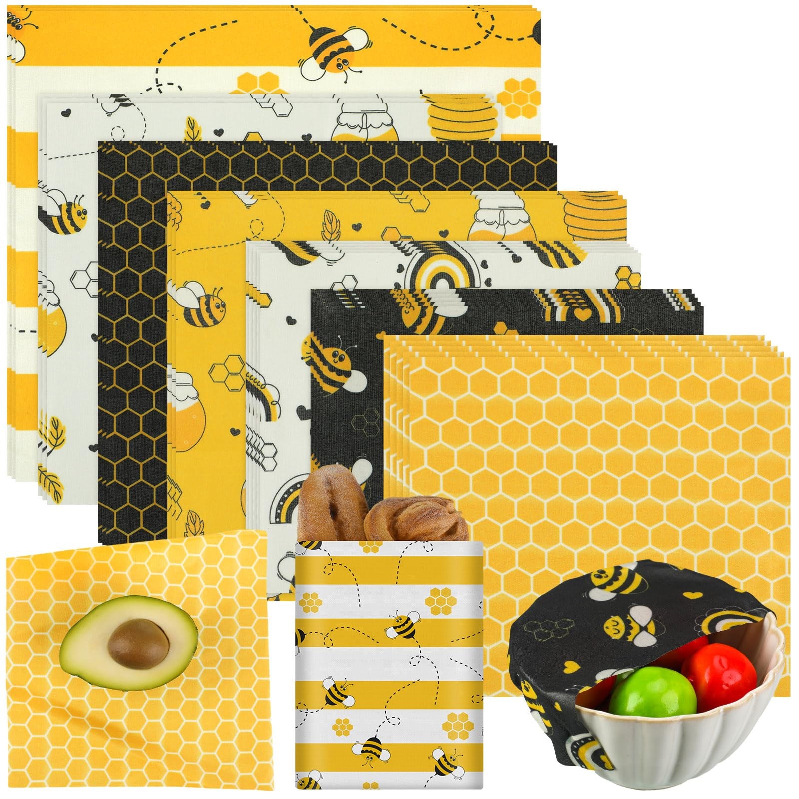 Tranqun 27 Pack Beeswax Wraps for Food Reusable Beeswax Assorted Bread Storag…