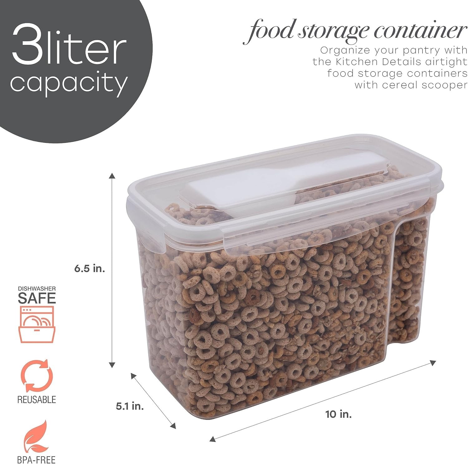 Space-Efficient 5.3L Clear Cereal Container with Scooper – Keeps Food Fresh
