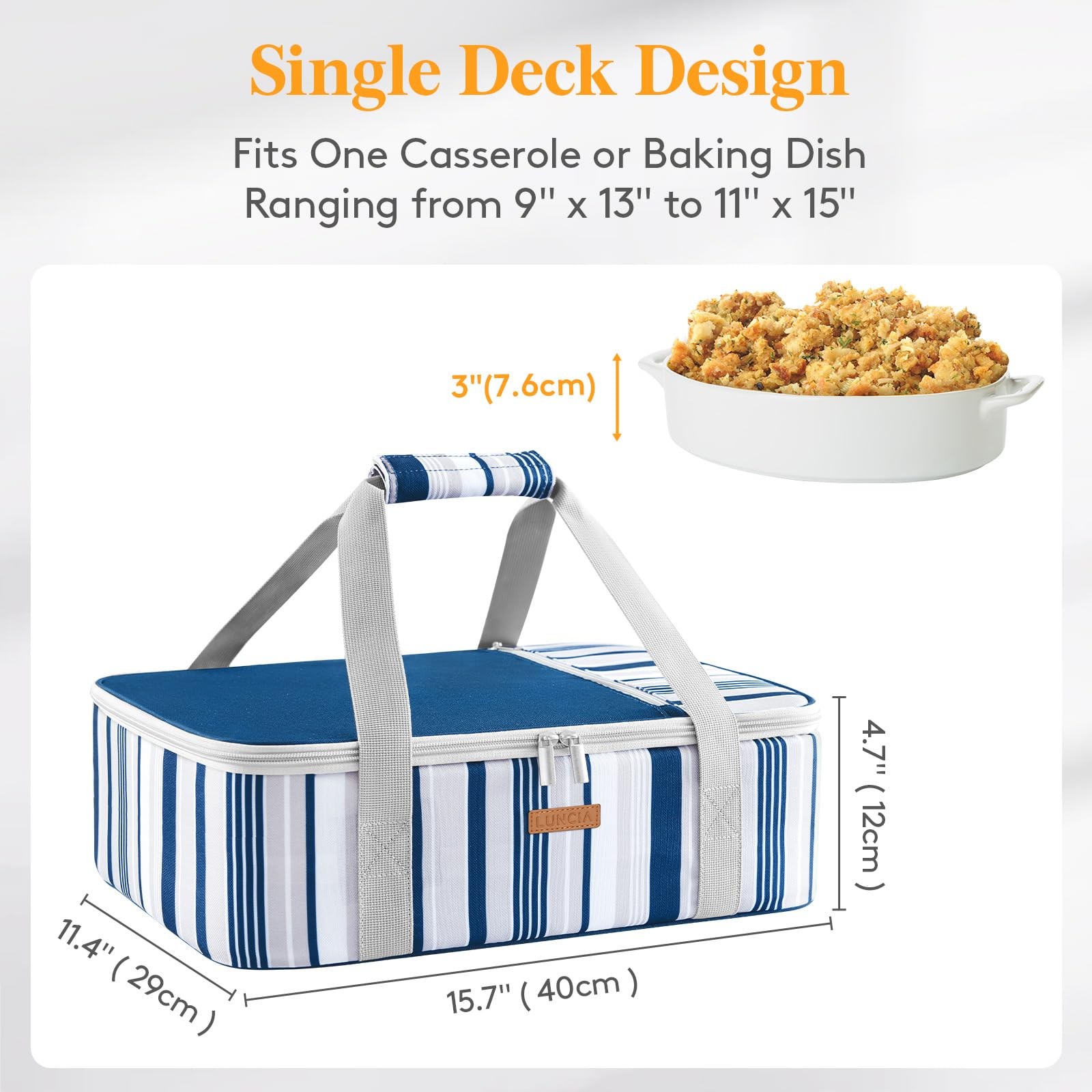 LUNCIA Insulated Casserole Carrier, Hot/Cold Food, 9″x13″ Pan, Potluck Picnic, B