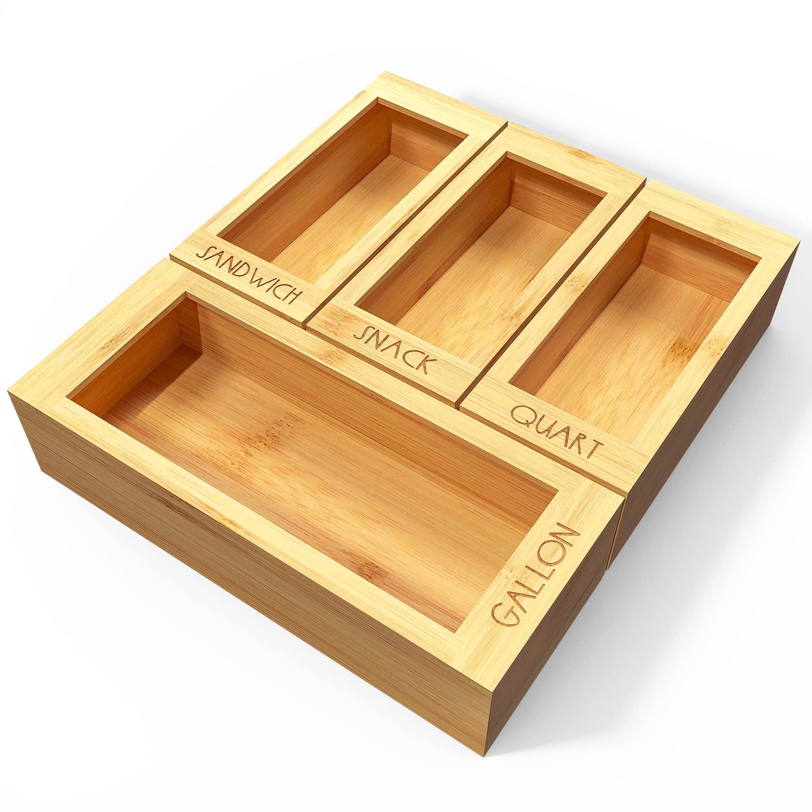 Bamboo Storage Bag Organizer For Kitchen Drawer 4 Separate Food Storage Bag Orga