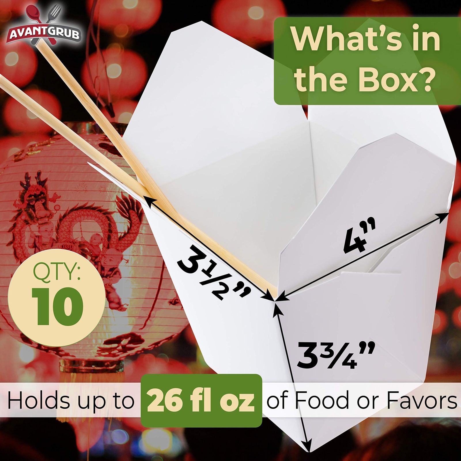10 Pk 26oz Chinese Take Out Boxes Recyclable BPA-Free Stackable