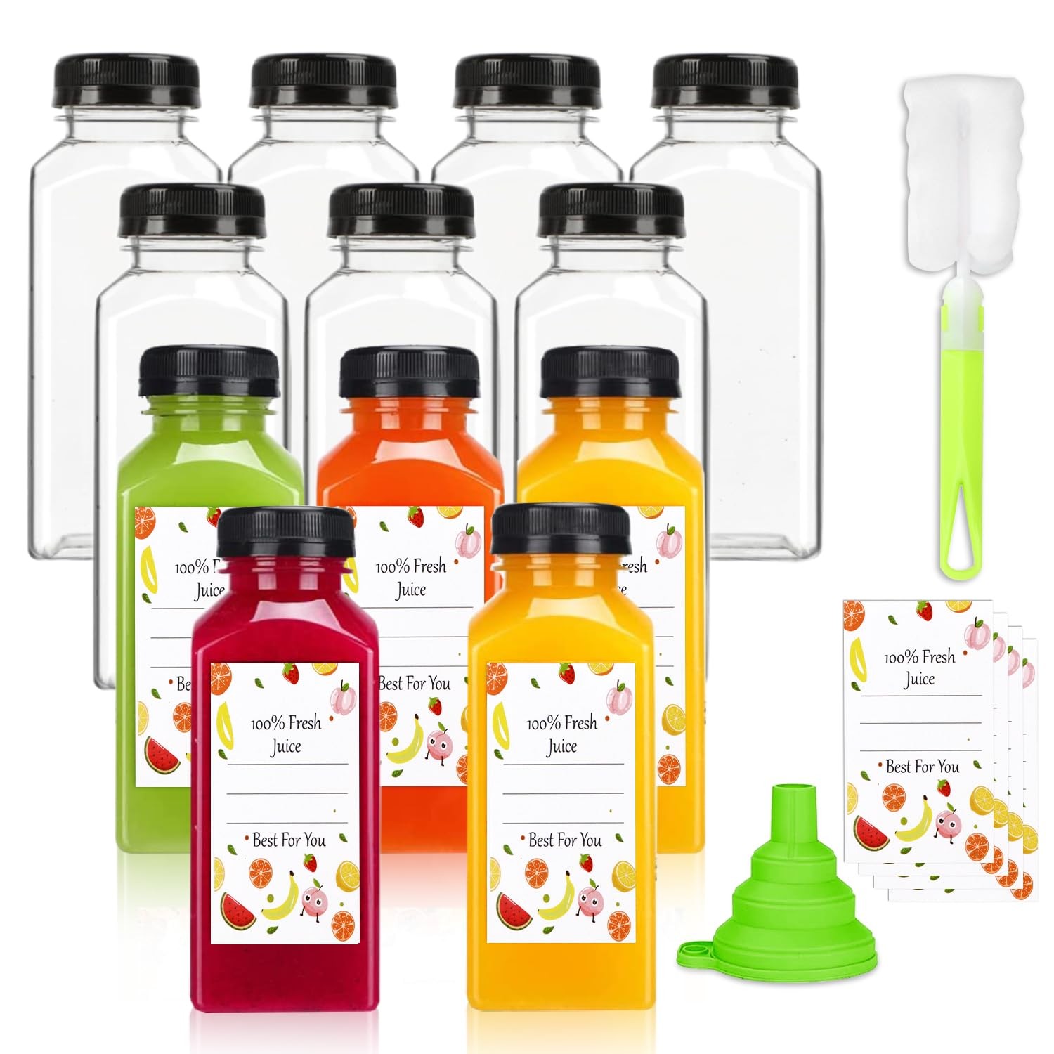 Plastic Juice Bottles with Caps 12Pcs -12oz Reusable Juice Containers with Ta…