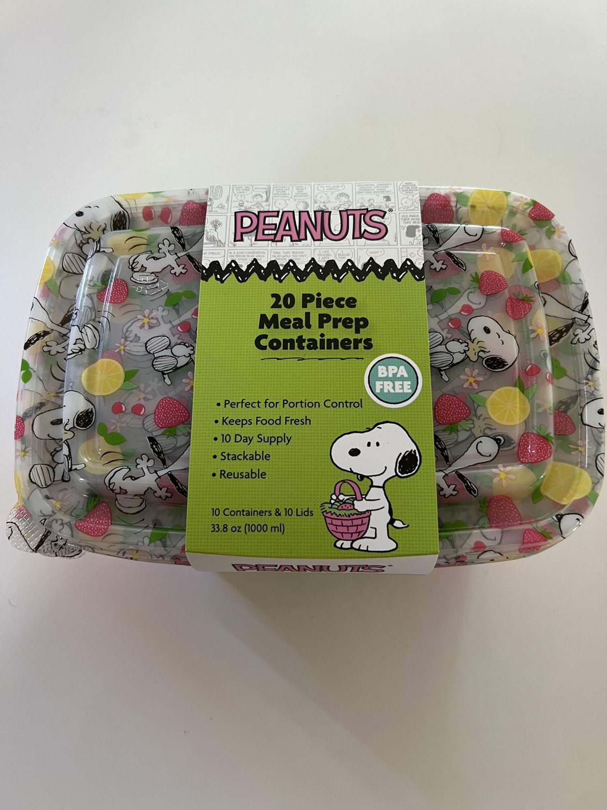 NEW Peanuts Snoopy “Fruity Fun” 20pc Pink Plastic Meal Prep Storage Containers